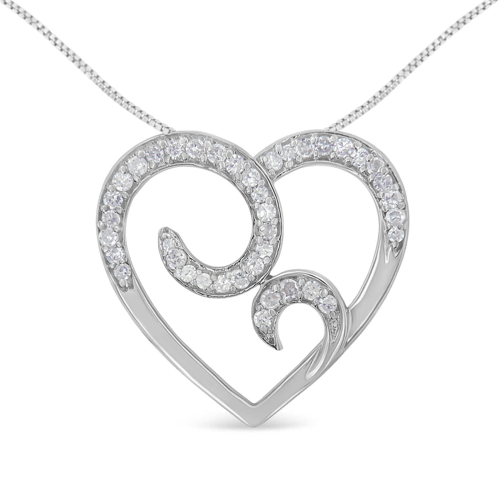 .925 Sterling Silver 1/4 cttw Round Diamond Heart Pendant Necklace (H-I, I1-I2) - LinkagejewelrydesignLinkagejewelrydesign