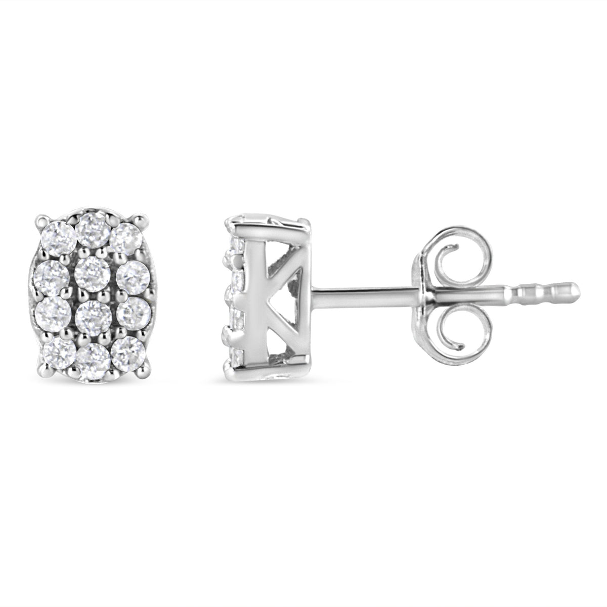 .925 Sterling Silver 1/4 Cttw Round Diamond Oval Shaped Cluster Stud Earrings (I-J Color, I2-I3 Clarity) - LinkagejewelrydesignLinkagejewelrydesign