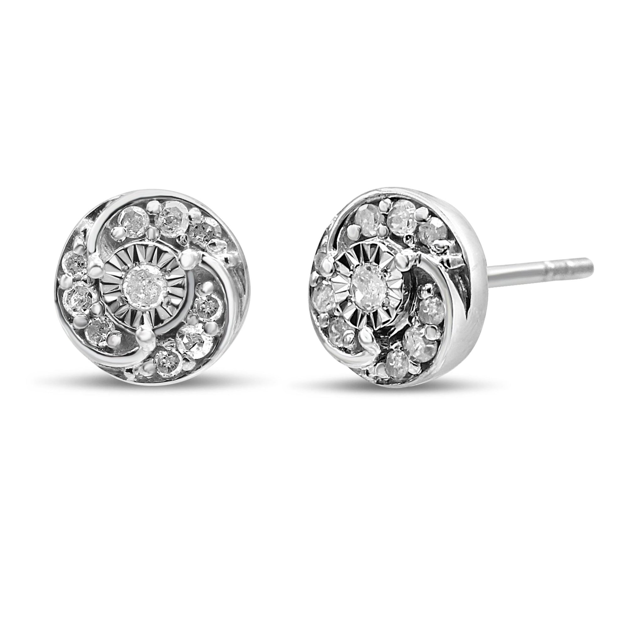 .925 Sterling Silver 1/4 Cttw Round Diamond Spiral Halo Cluster Stud Earrings (I-J Color, I2-I3 Clarity) - LinkagejewelrydesignLinkagejewelrydesign