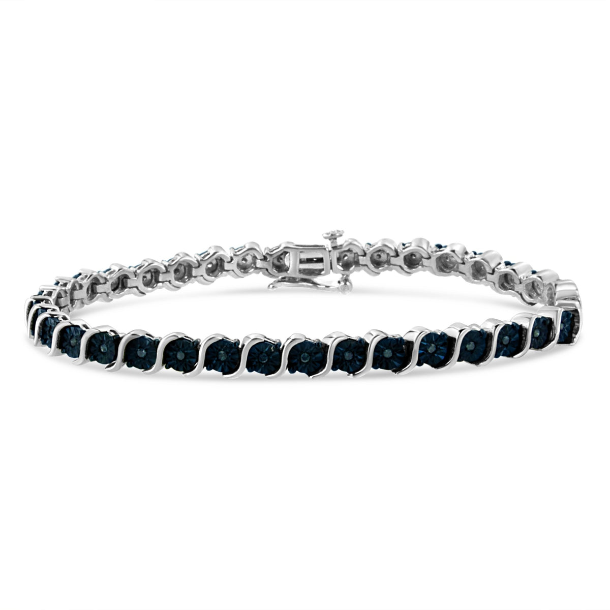 .925 Sterling Silver 1/4 Cttw Treated Blue Diamond Tennis 7&quot; Bracelet (Blue Color, I1-I2 Clarity) - LinkagejewelrydesignLinkagejewelrydesign
