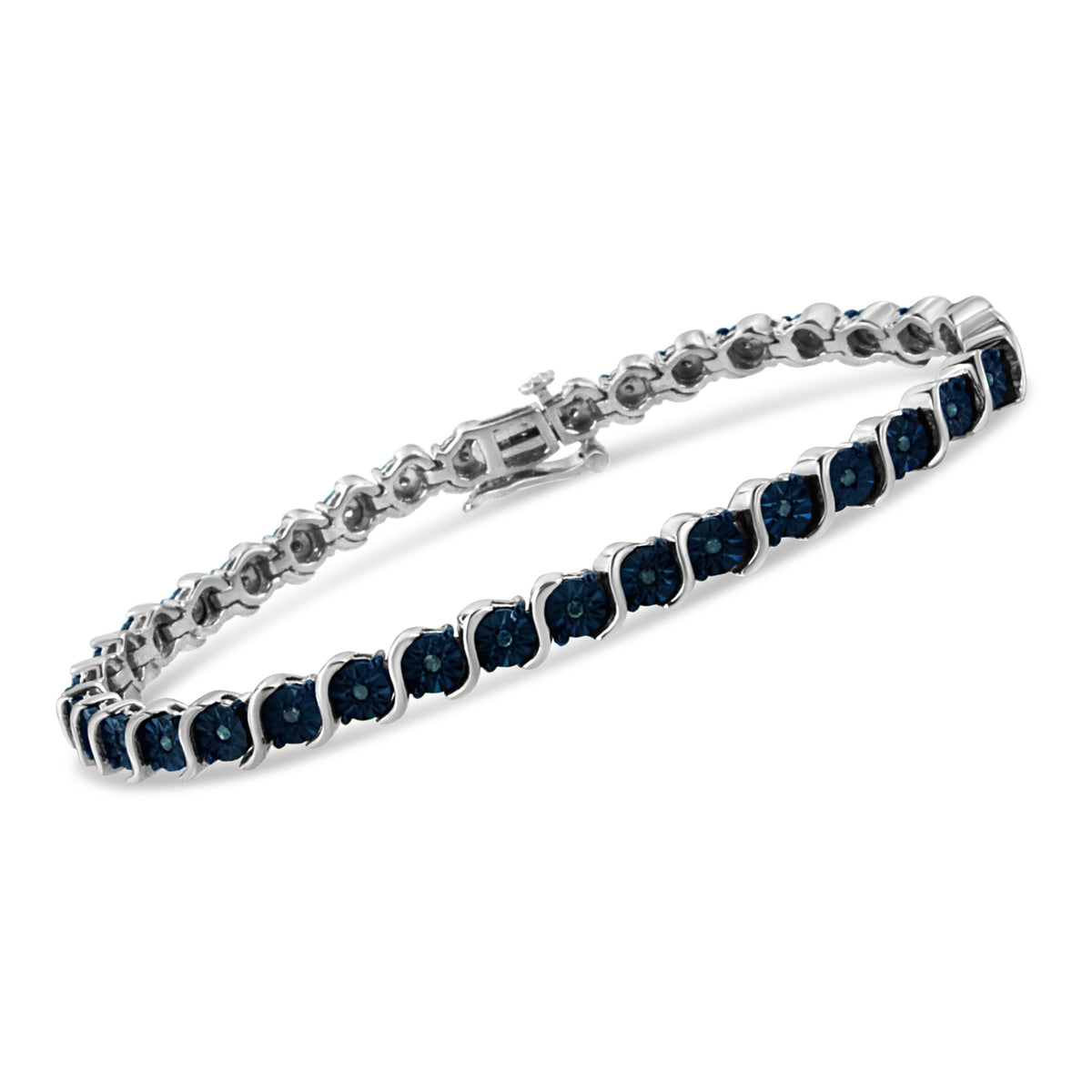 .925 Sterling Silver 1/4 Cttw Treated Blue Diamond Tennis 7&quot; Bracelet (Blue Color, I1-I2 Clarity) - LinkagejewelrydesignLinkagejewelrydesign