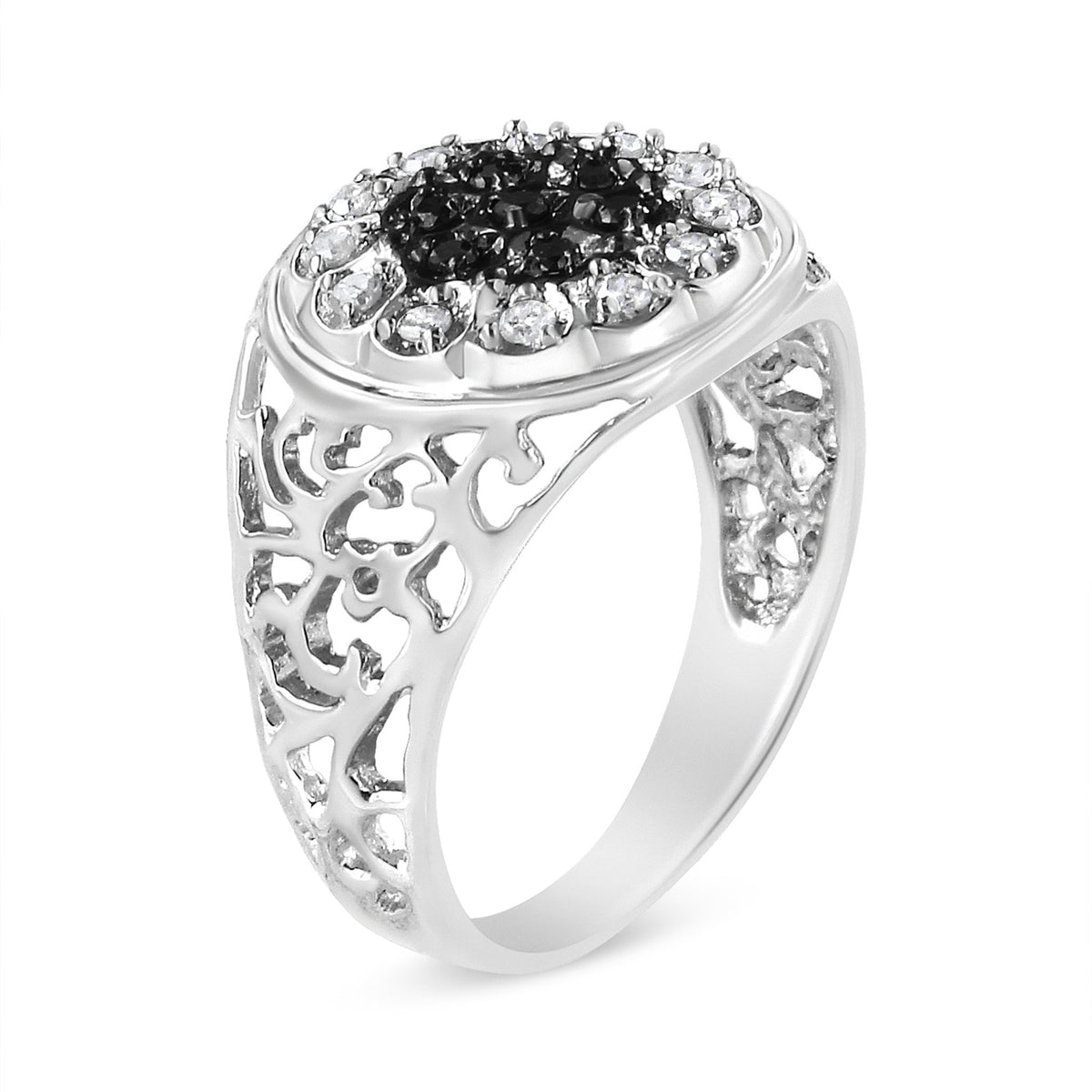 .925 Sterling Silver 1/4 Cttw White and Black Treated Diamond Halo Cluster Ring for Men (I-J Color, I3 Clarity) - Size 10 - LinkagejewelrydesignLinkagejewelrydesign