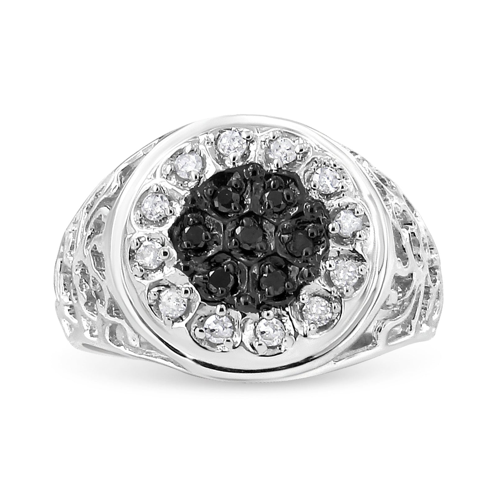 .925 Sterling Silver 1/4 Cttw White and Black Treated Diamond Halo Cluster Ring for Men (I-J Color, I3 Clarity) - Size 10 - LinkagejewelrydesignLinkagejewelrydesign