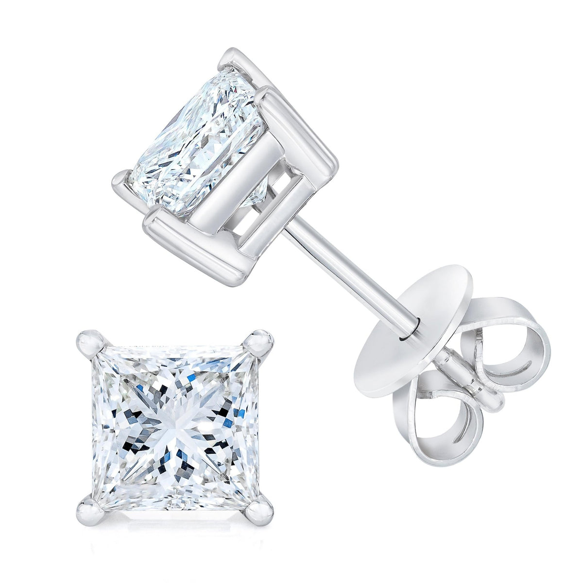 .925 Sterling Silver 1/5 Cttw 4 Prong Set Princess-Cut Diamond Solitaire Stud Earrings (H-I Color, SI2-I1 Clarity) - LinkagejewelrydesignLinkagejewelrydesign