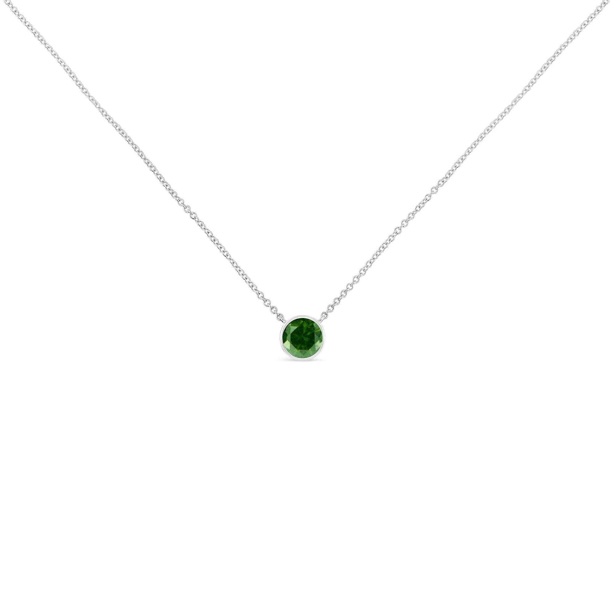.925 Sterling Silver 1/5 Cttw Bezel Set Solitaire Treated Green Diamond 18" Pendant Necklace (Treated Green Color, I2-I3 Clarity) - LinkagejewelrydesignLinkagejewelrydesign