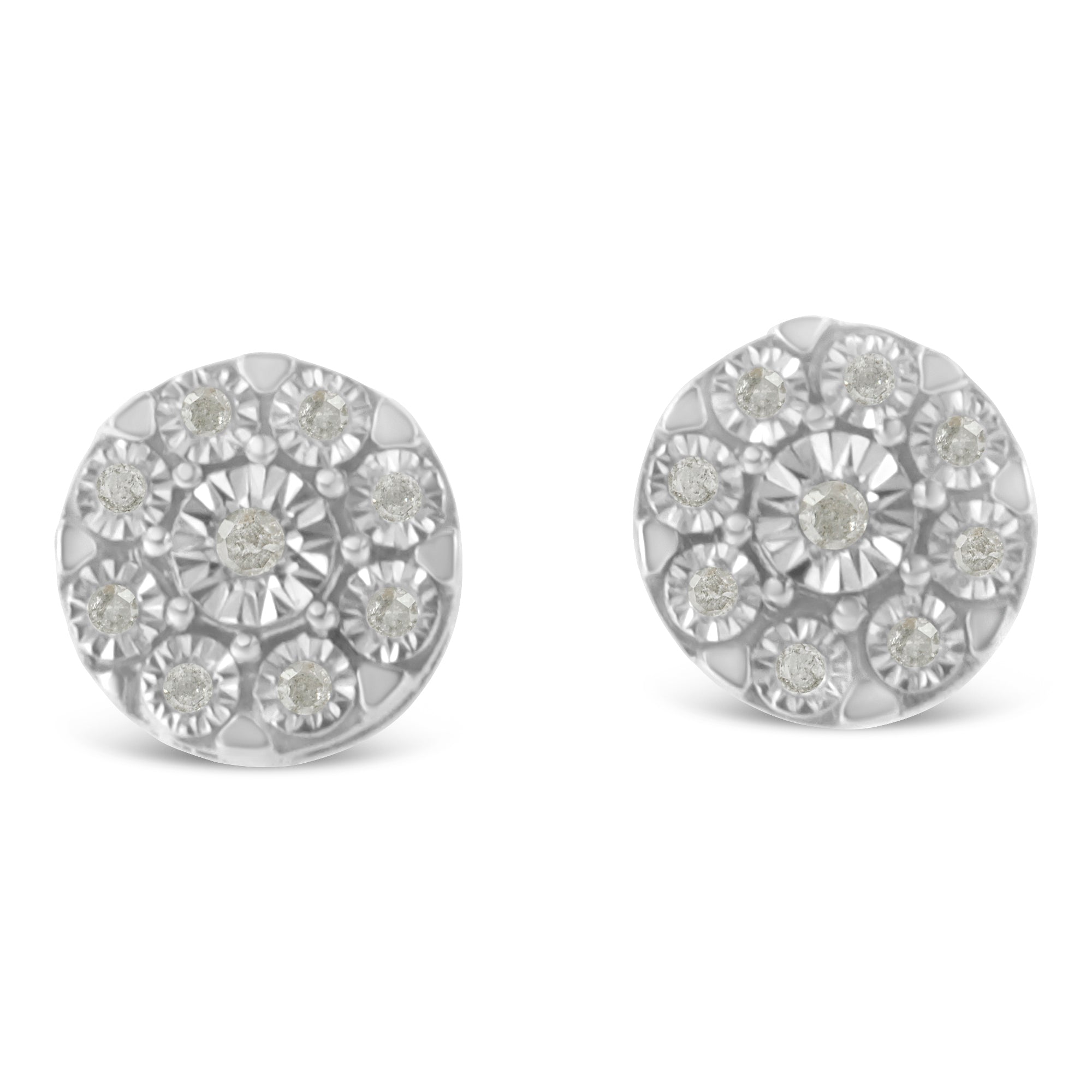 .925 Sterling Silver 1/5 Cttw Diamond Miracle-Set Floral Cluster Push Back Stud Earrings (I-J Color, I2-I3 Clarity) - LinkagejewelrydesignLinkagejewelrydesign