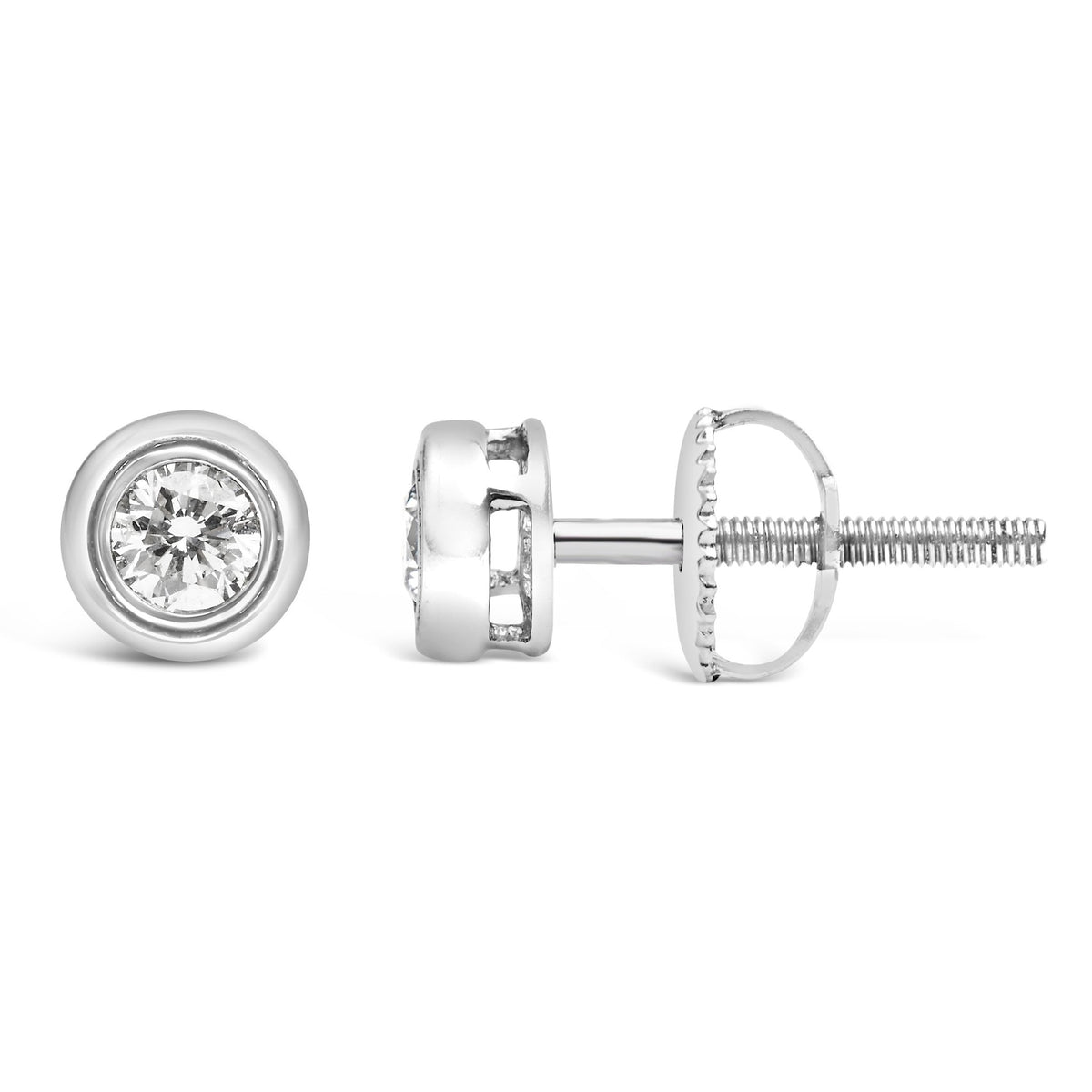 .925 Sterling Silver 1/5 Cttw Lab-Grown Round Brilliant-Cut Diamond Modern Bezel-Set Stud Earring (F-G Color, VS2-SI1 Clarity) - LinkagejewelrydesignLinkagejewelrydesign