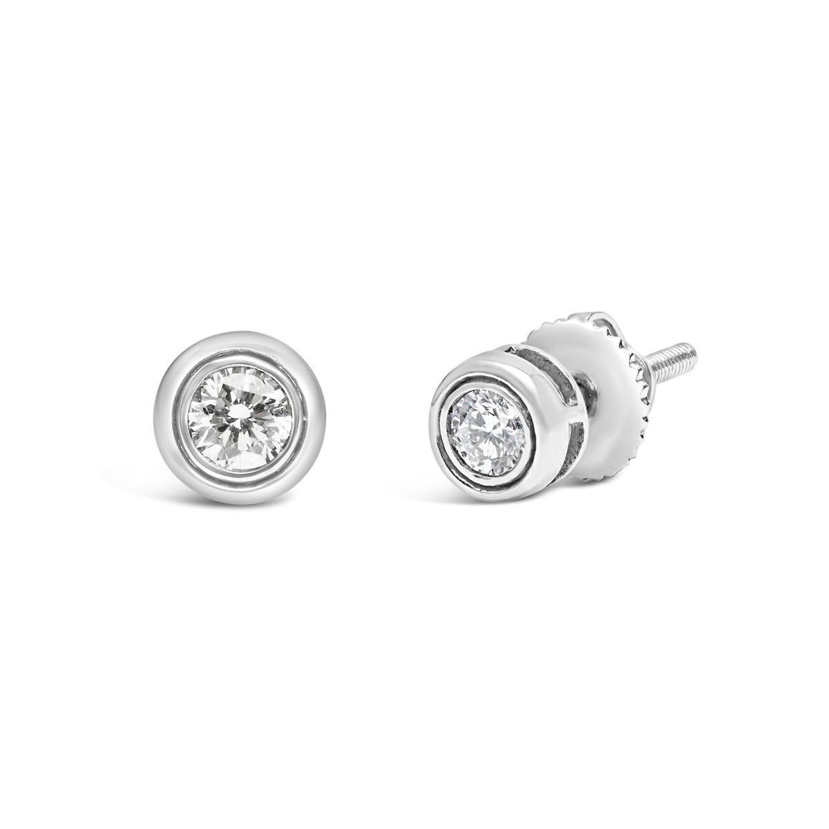 .925 Sterling Silver 1/5 Cttw Lab-Grown Round Brilliant-Cut Diamond Modern Bezel-Set Stud Earring (F-G Color, VS2-SI1 Clarity) - LinkagejewelrydesignLinkagejewelrydesign