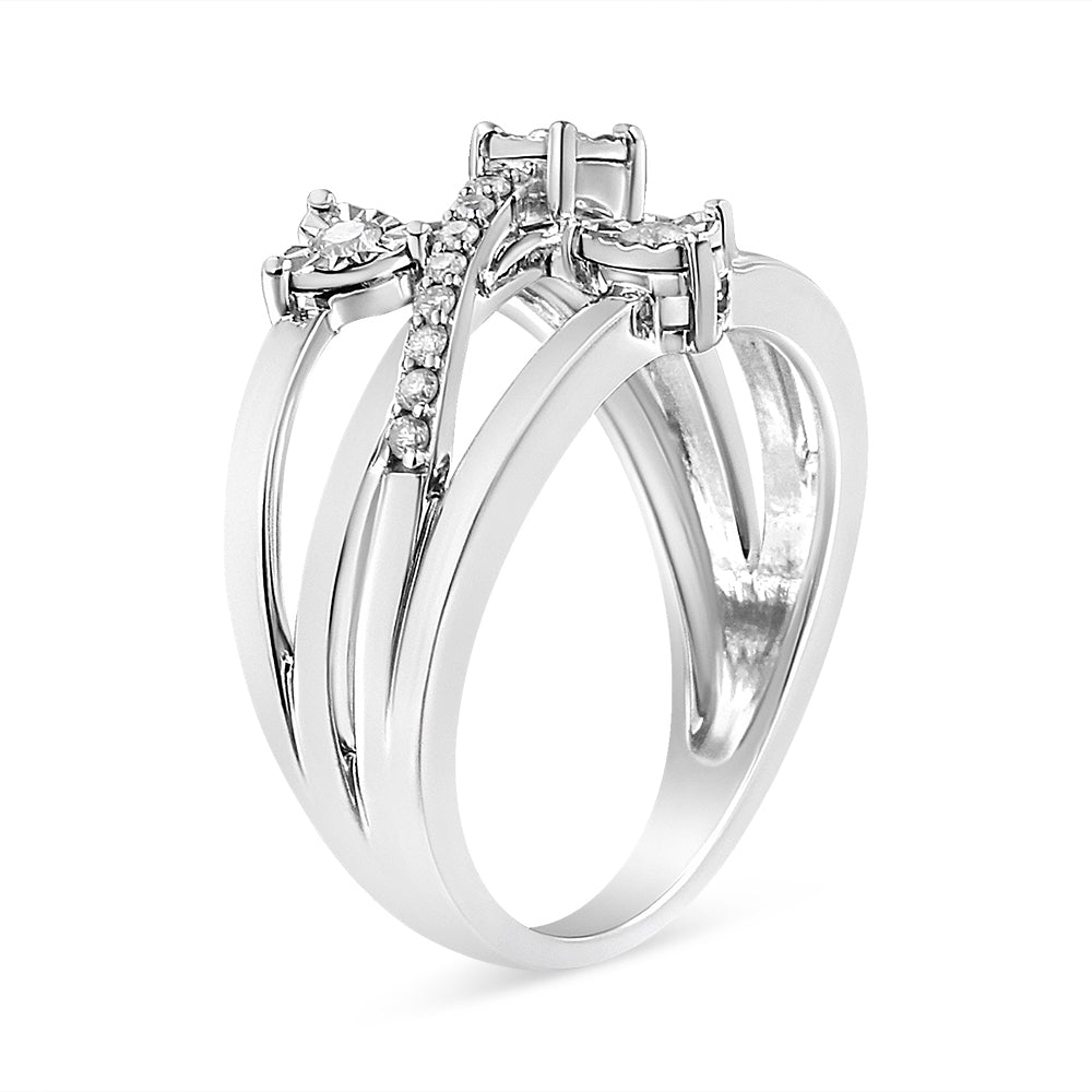 .925 Sterling Silver 1/5 Cttw Miracle-Set Diamond Heart Cross-Over Bypass Ring (I-J Color, I2-I3 Clarity) - Size 7 - LinkagejewelrydesignLinkagejewelrydesign