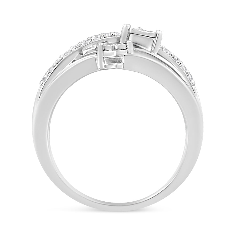 .925 Sterling Silver 1/5 Cttw Miracle-Set Diamond Heart Cross-Over Bypass Ring (I-J Color, I2-I3 Clarity) - Size 7 - LinkagejewelrydesignLinkagejewelrydesign