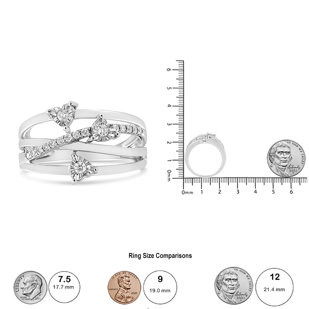 .925 Sterling Silver 1/5 Cttw Miracle-Set Diamond Heart Cross-Over Bypass Ring (I-J Color, I2-I3 Clarity) - Size 7 - LinkagejewelrydesignLinkagejewelrydesign