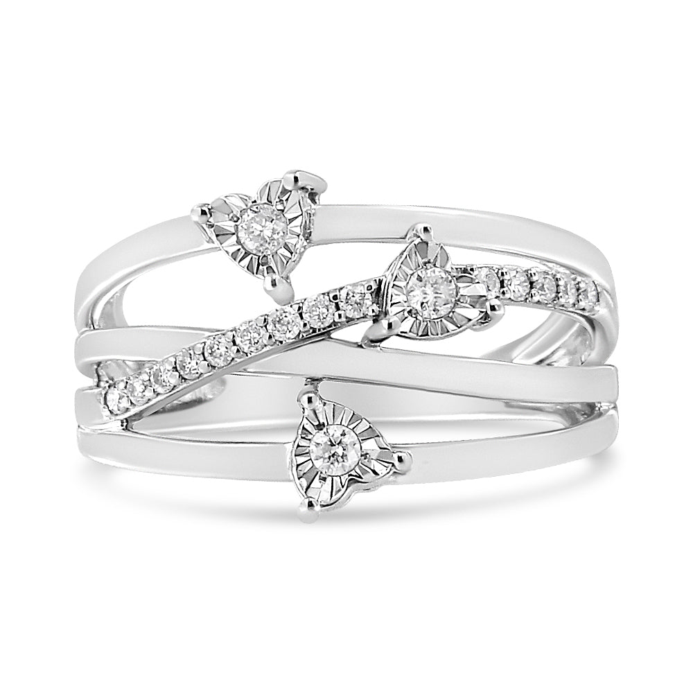 .925 Sterling Silver 1/5 Cttw Miracle-Set Diamond Heart Cross-Over Bypass Ring (I-J Color, I2-I3 Clarity) - Size 7 - LinkagejewelrydesignLinkagejewelrydesign