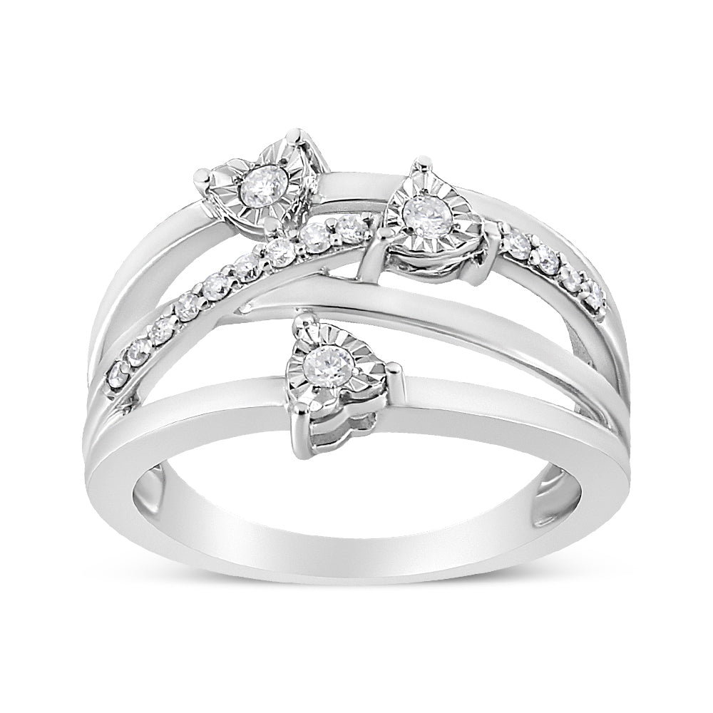 .925 Sterling Silver 1/5 Cttw Miracle-Set Diamond Heart Cross-Over Bypass Ring (I-J Color, I2-I3 Clarity) - Size 7 - LinkagejewelrydesignLinkagejewelrydesign