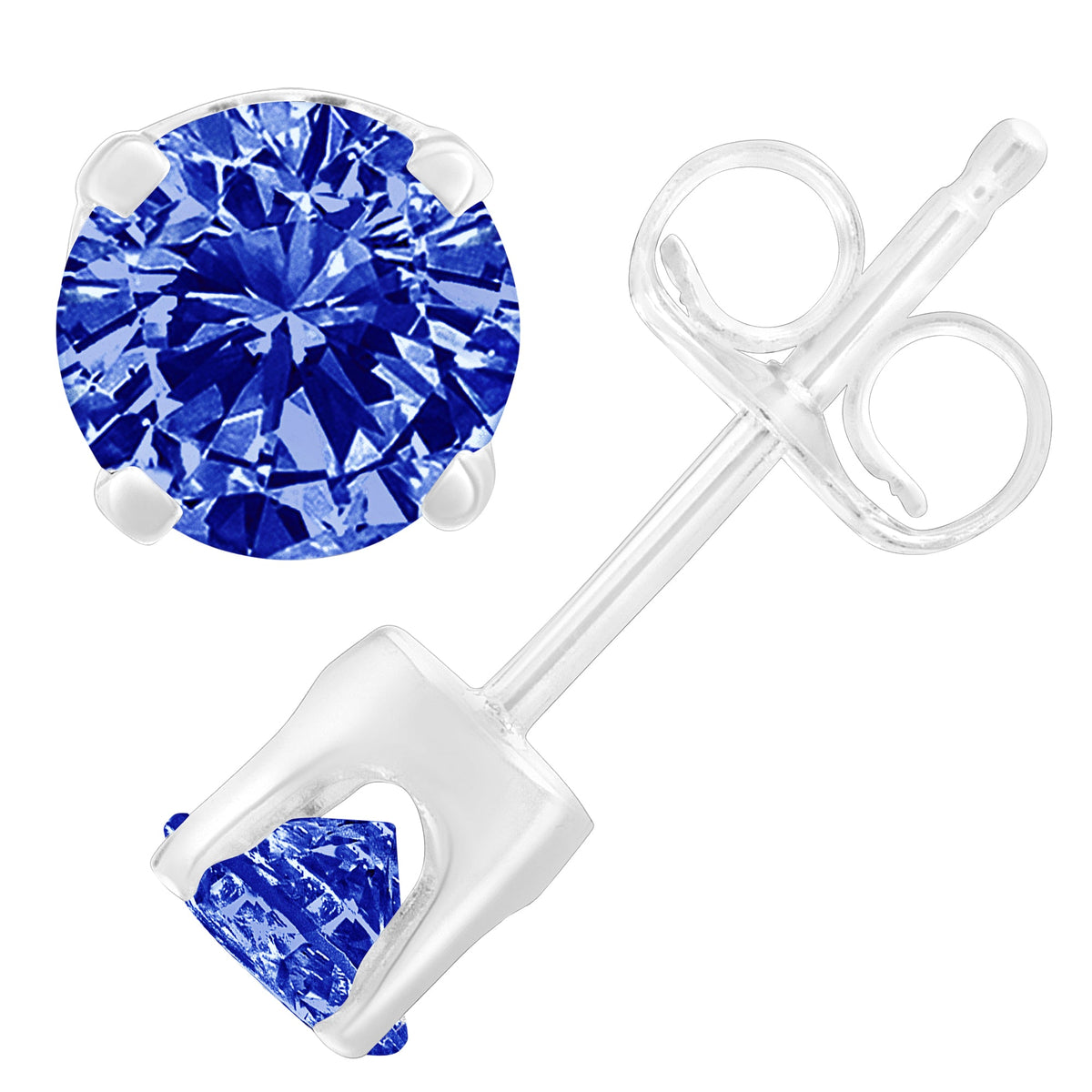 .925 Sterling Silver 1/5 Cttw Round Brilliant-Cut Blue Diamond Classic 4-Prong Stud Earrings (Fancy Color-Enhanced, I2-I3 Clarity) - LinkagejewelrydesignLinkagejewelrydesign