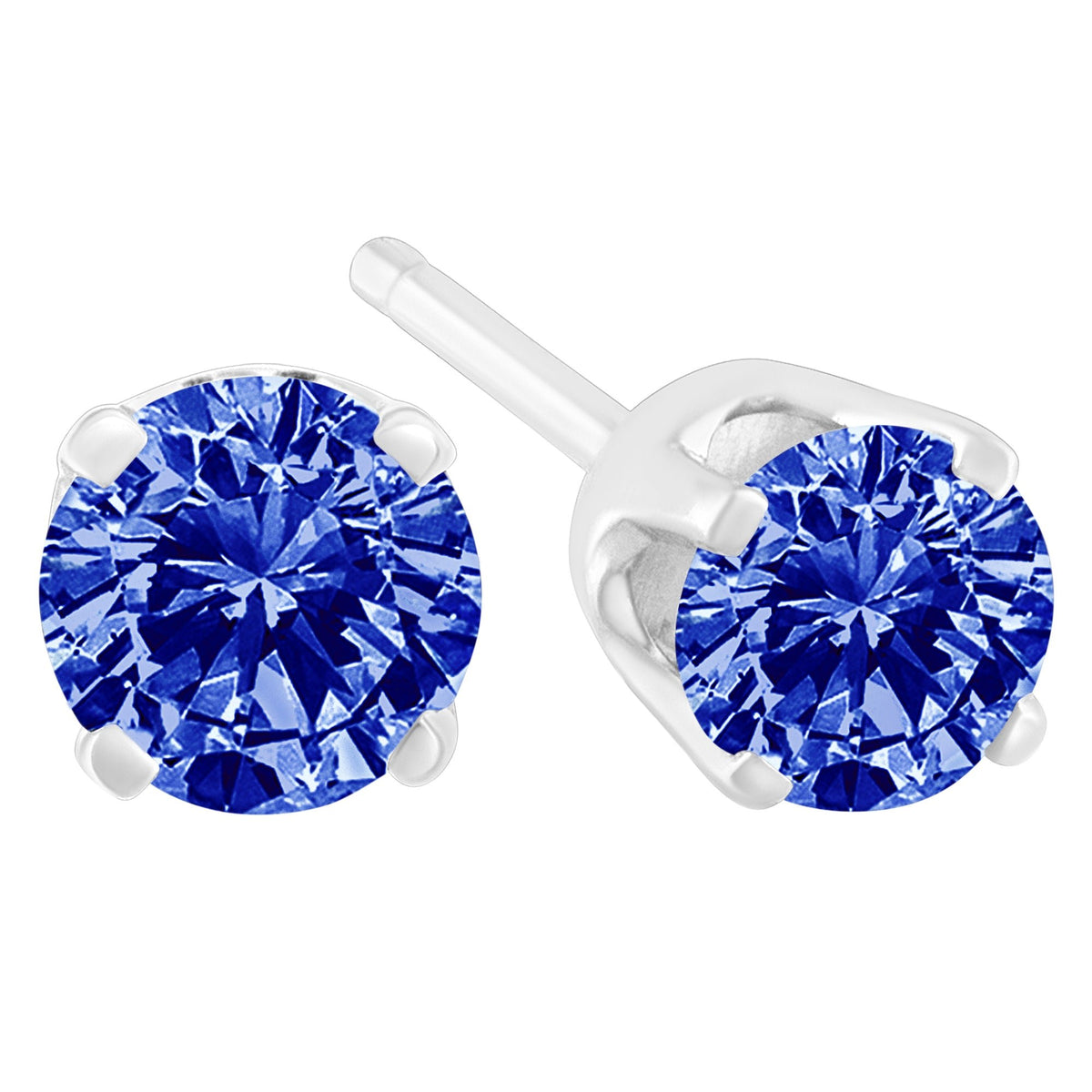 .925 Sterling Silver 1/5 Cttw Round Brilliant-Cut Blue Diamond Classic 4-Prong Stud Earrings (Fancy Color-Enhanced, I2-I3 Clarity) - LinkagejewelrydesignLinkagejewelrydesign