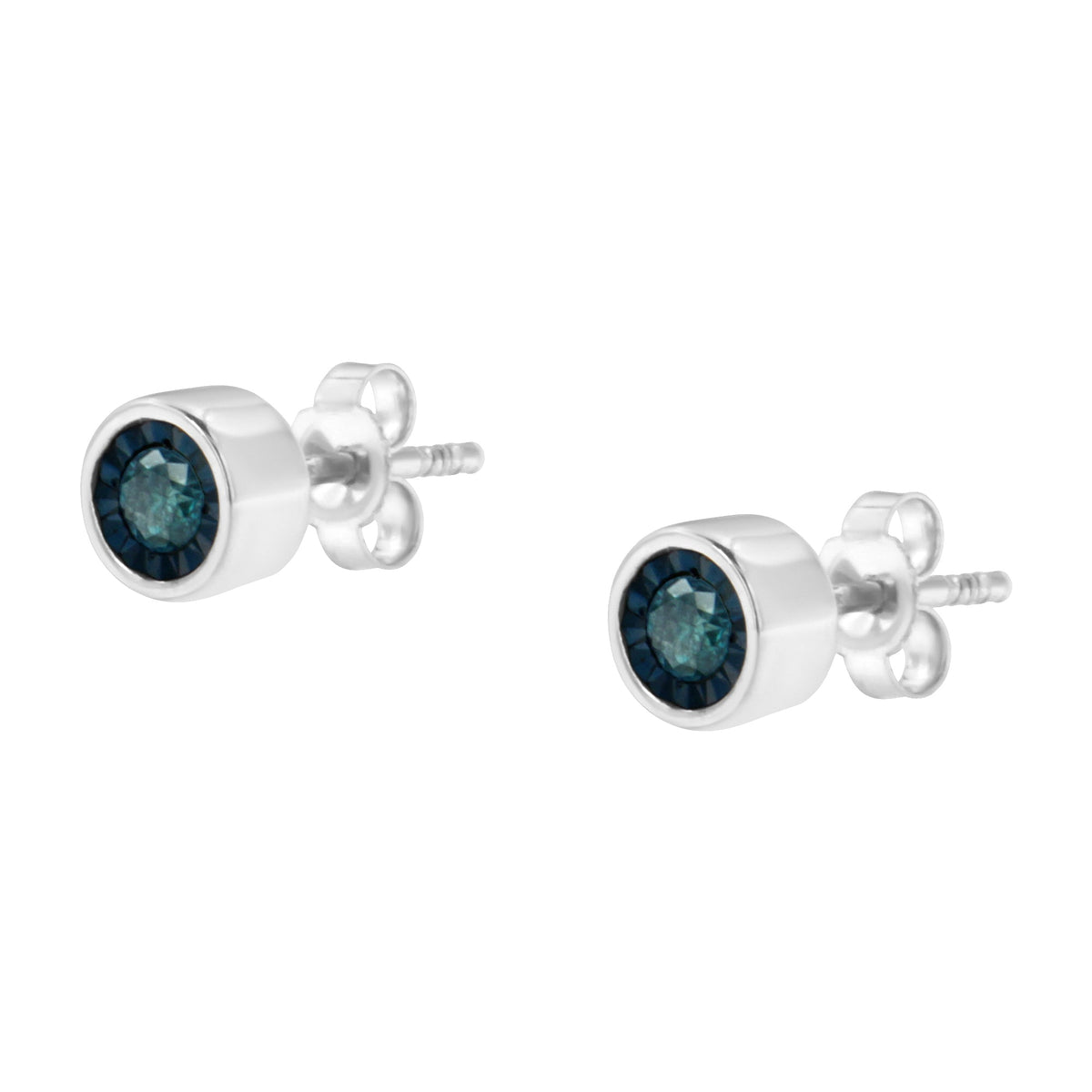 .925 Sterling Silver 1/5 Cttw Round Brilliant-Cut Blue Diamond Miracle-Set Stud Earrings (Fancy Color-Enhanced, I2-I3 Clarity) - LinkagejewelrydesignLinkagejewelrydesign