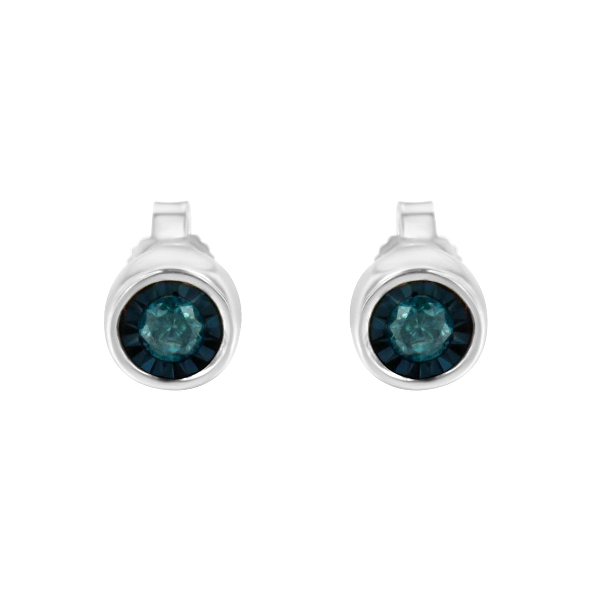 .925 Sterling Silver 1/5 Cttw Round Brilliant-Cut Blue Diamond Miracle-Set Stud Earrings (Fancy Color-Enhanced, I2-I3 Clarity) - LinkagejewelrydesignLinkagejewelrydesign