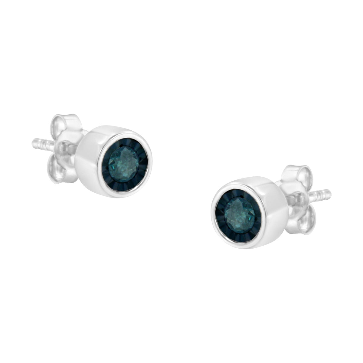 .925 Sterling Silver 1/5 Cttw Round Brilliant-Cut Blue Diamond Miracle-Set Stud Earrings (Fancy Color-Enhanced, I2-I3 Clarity) - LinkagejewelrydesignLinkagejewelrydesign