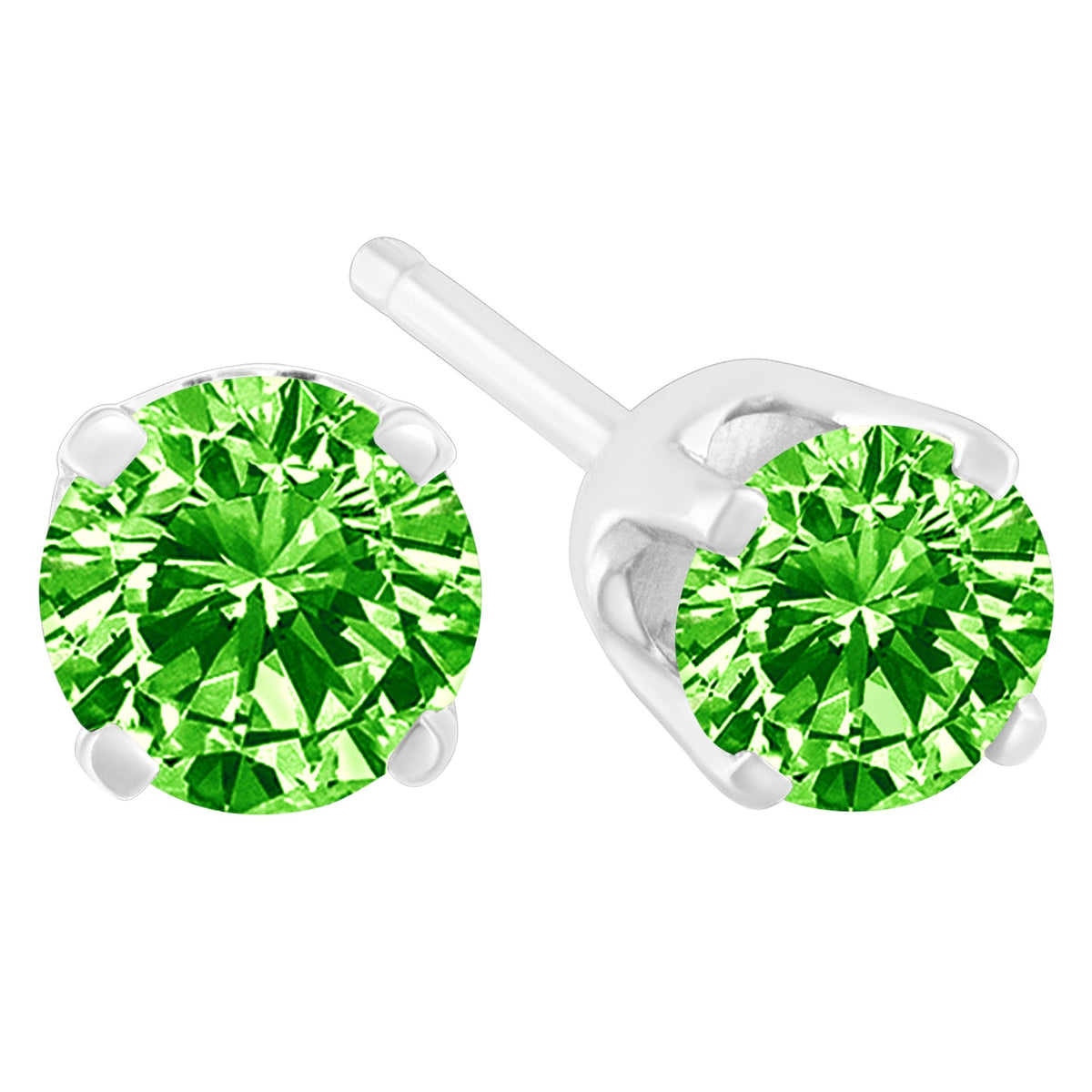 .925 Sterling Silver 1/5 Cttw Round Brilliant-Cut Green Diamond Classic 4-Prong Stud Earrings (Fancy Color-Enhanced, I2-I3 Clarity) - LinkagejewelrydesignLinkagejewelrydesign