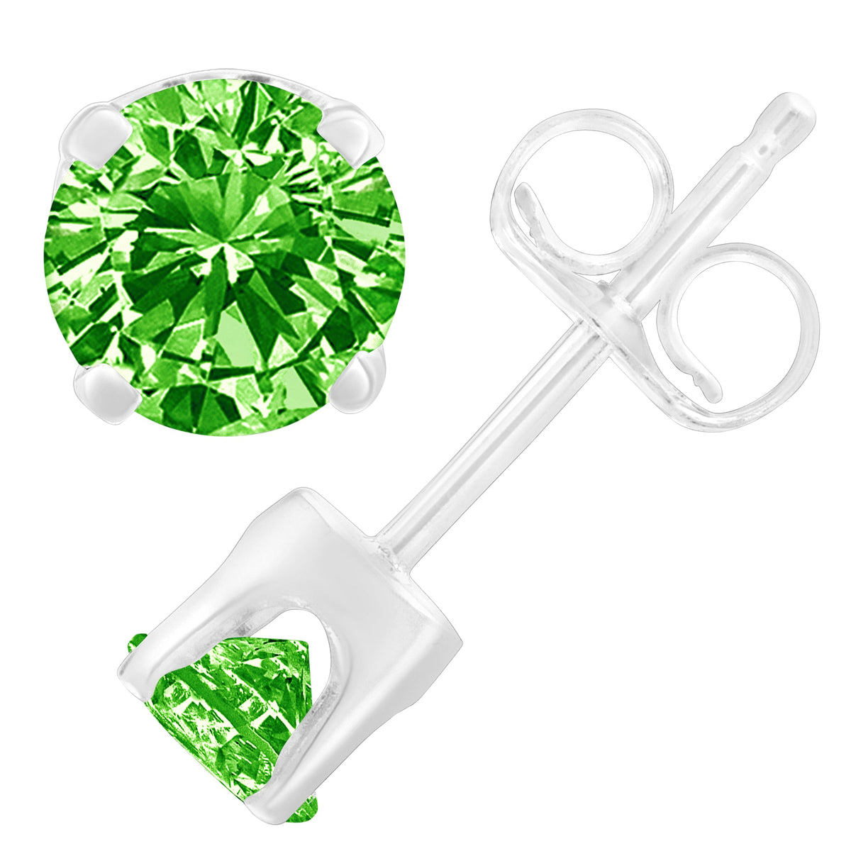 .925 Sterling Silver 1/5 Cttw Round Brilliant-Cut Green Diamond Classic 4-Prong Stud Earrings (Fancy Color-Enhanced, I2-I3 Clarity) - LinkagejewelrydesignLinkagejewelrydesign