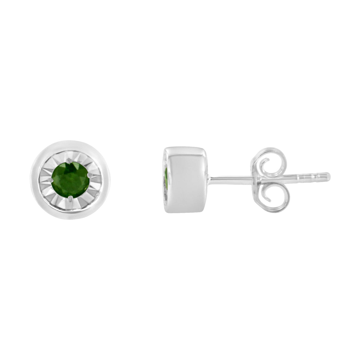 .925 Sterling Silver 1/5 Cttw Round Brilliant-Cut Green Diamond Miracle-Set Stud Earrings (Fancy Color-Enhanced, I1-I2 Clarity) - LinkagejewelrydesignLinkagejewelrydesign