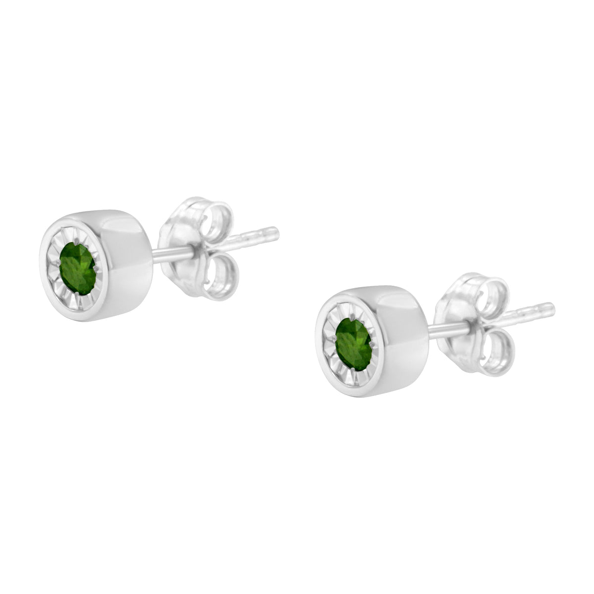 .925 Sterling Silver 1/5 Cttw Round Brilliant-Cut Green Diamond Miracle-Set Stud Earrings (Fancy Color-Enhanced, I1-I2 Clarity) - LinkagejewelrydesignLinkagejewelrydesign