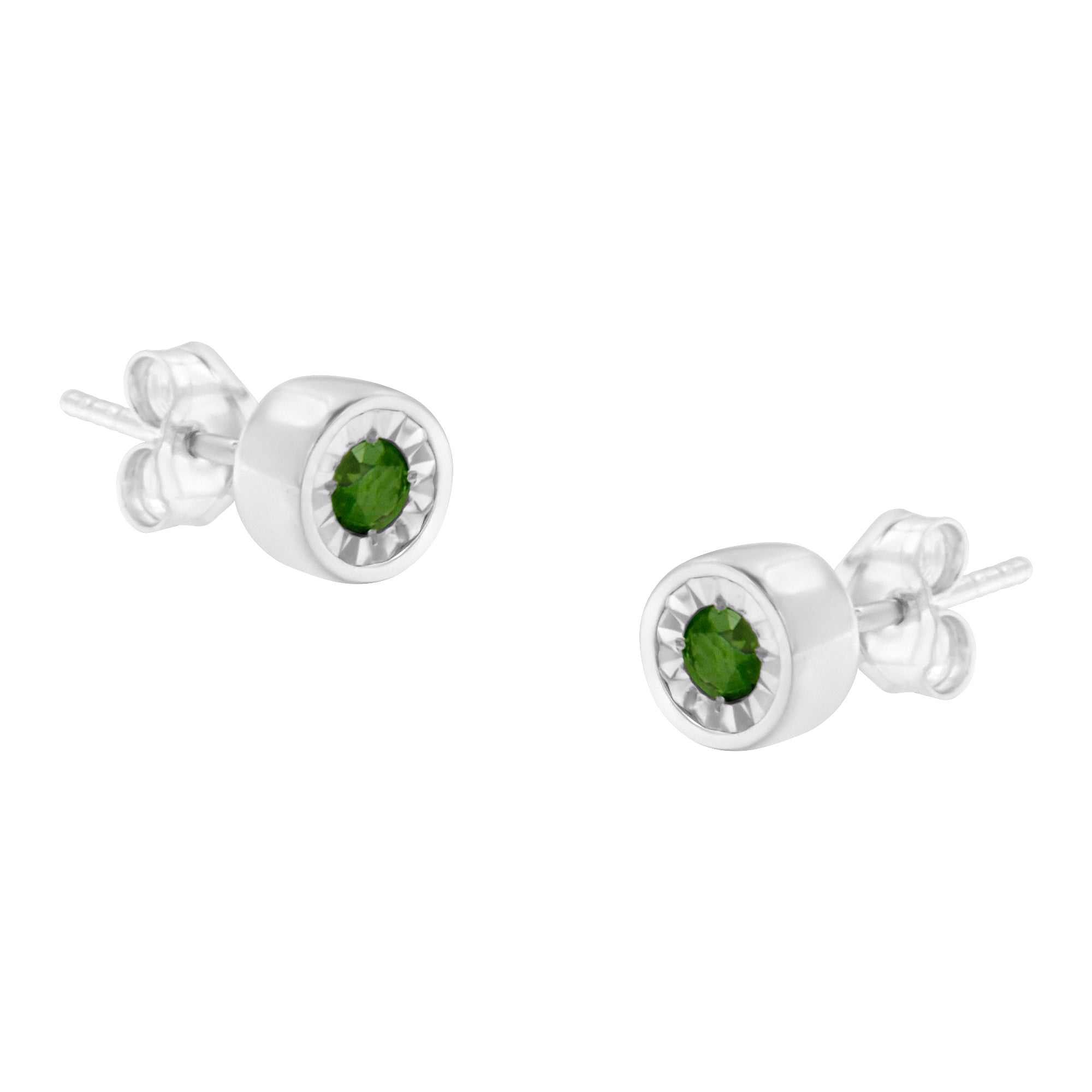 .925 Sterling Silver 1/5 Cttw Round Brilliant-Cut Green Diamond Miracle-Set Stud Earrings (Fancy Color-Enhanced, I1-I2 Clarity) - LinkagejewelrydesignLinkagejewelrydesign