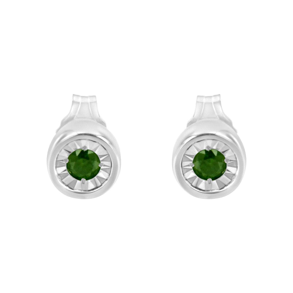 .925 Sterling Silver 1/5 Cttw Round Brilliant-Cut Green Diamond Miracle-Set Stud Earrings (Fancy Color-Enhanced, I1-I2 Clarity) - LinkagejewelrydesignLinkagejewelrydesign