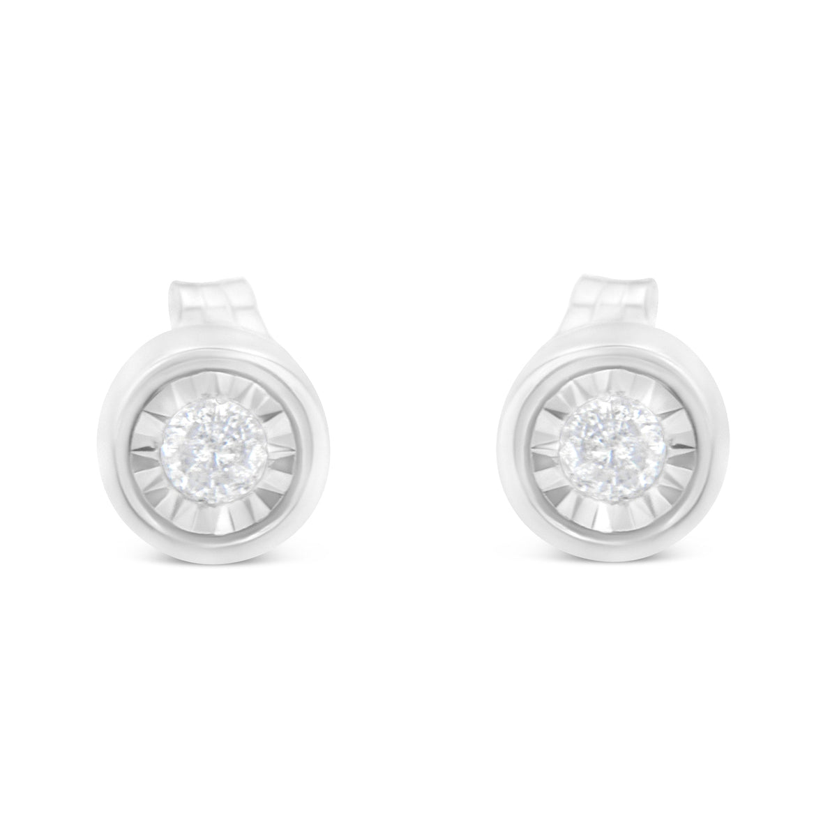 .925 Sterling Silver 1/5 Cttw Round Brilliant-Cut Near Colorless Diamond Miracle-Set Bezel Barrel Style Stud Earrings (I-J Color, I2-I3 Clarity) - LinkagejewelrydesignLinkagejewelrydesign