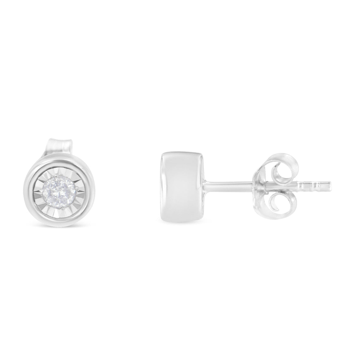 .925 Sterling Silver 1/5 Cttw Round Brilliant-Cut Near Colorless Diamond Miracle-Set Bezel Barrel Style Stud Earrings (I-J Color, I2-I3 Clarity) - LinkagejewelrydesignLinkagejewelrydesign