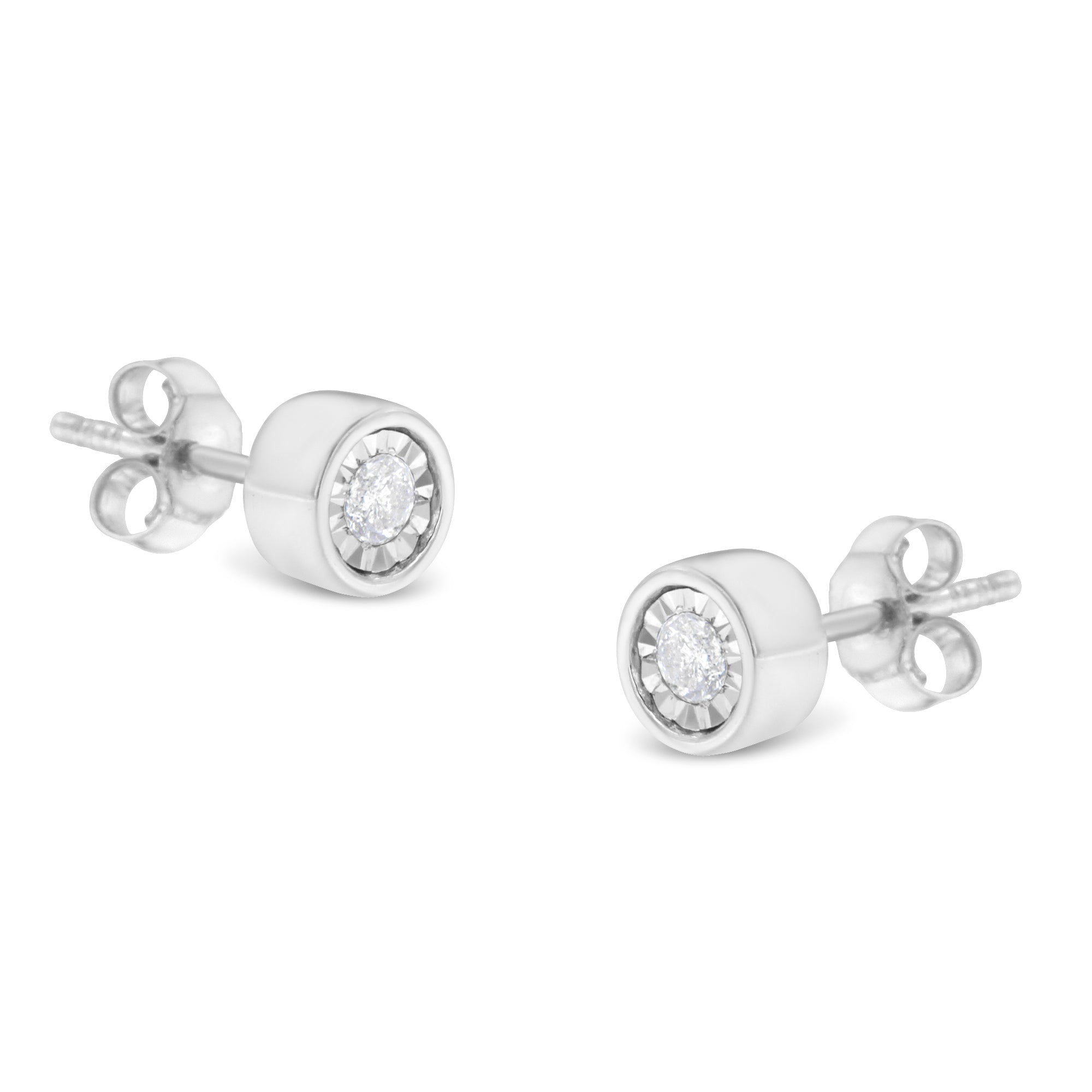 .925 Sterling Silver 1/5 Cttw Round Brilliant-Cut Near Colorless Diamond Miracle-Set Bezel Barrel Style Stud Earrings (I-J Color, I2-I3 Clarity) - LinkagejewelrydesignLinkagejewelrydesign