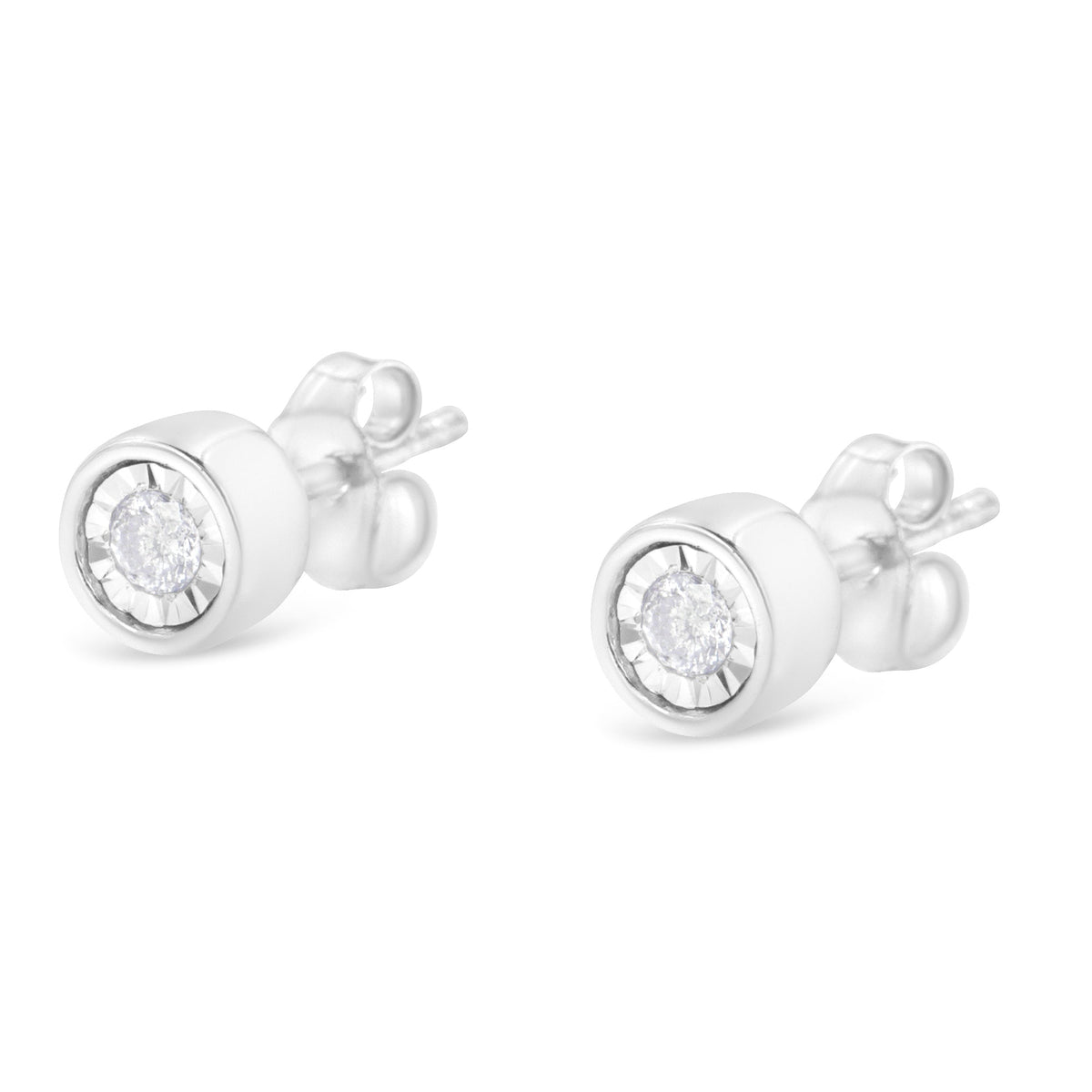 .925 Sterling Silver 1/5 Cttw Round Brilliant-Cut Near Colorless Diamond Miracle-Set Bezel Barrel Style Stud Earrings (I-J Color, I2-I3 Clarity) - LinkagejewelrydesignLinkagejewelrydesign