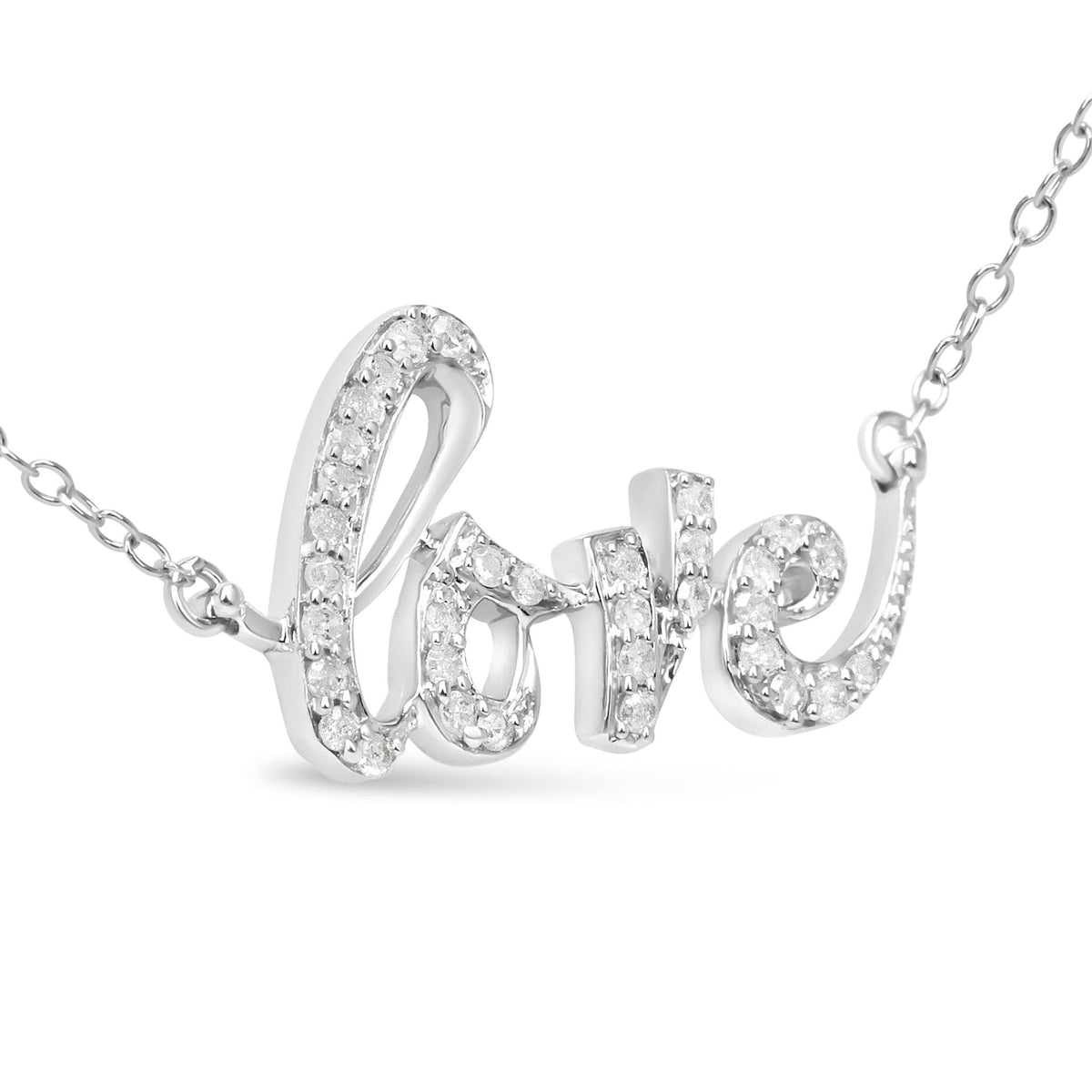 .925 Sterling Silver 1/5 Cttw Round Diamond Love 18&quot; Pendant Necklace (I-J Color, I2-I3 Clarity) - LinkagejewelrydesignLinkagejewelrydesign