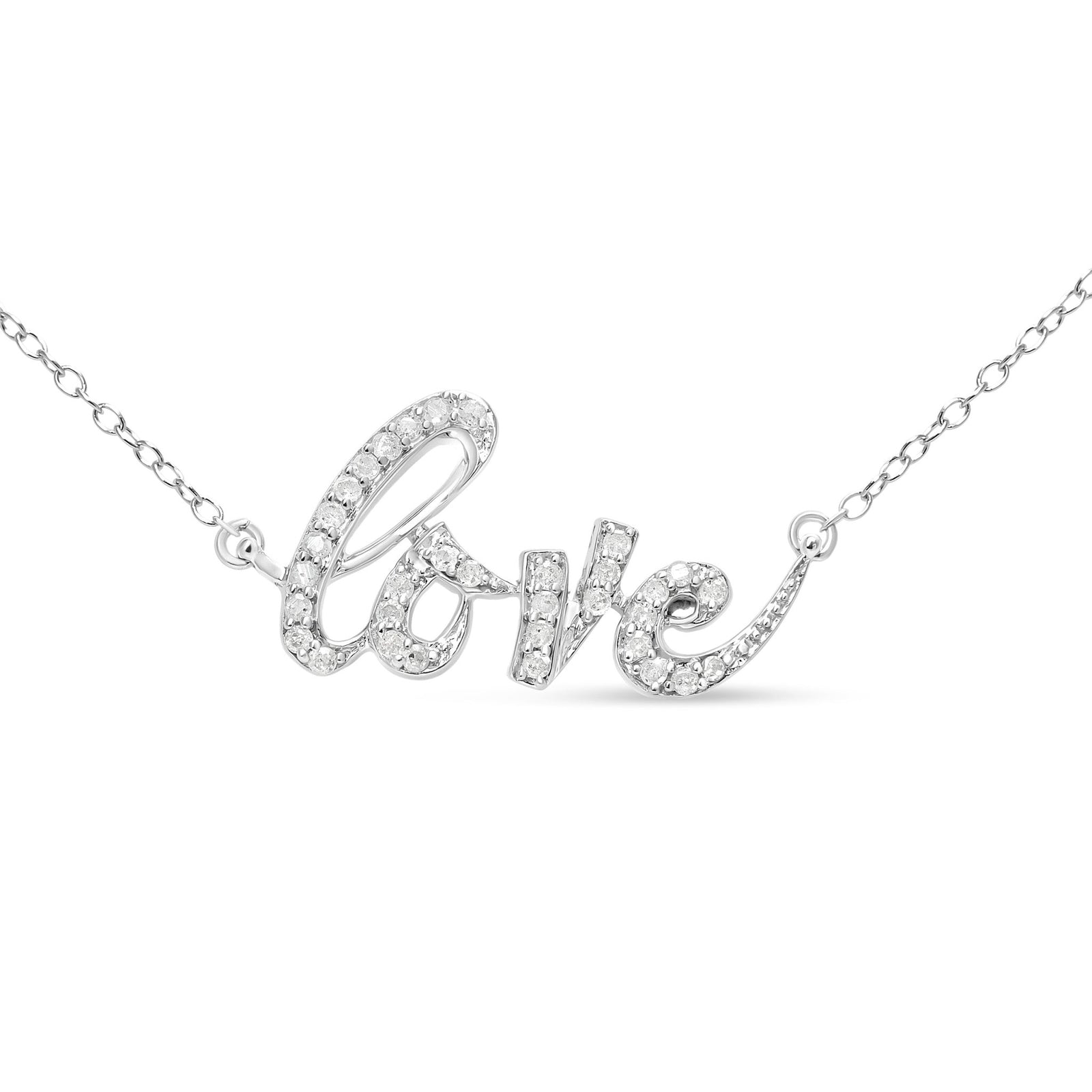 .925 Sterling Silver 1/5 Cttw Round Diamond Love 18" Pendant Necklace (I-J Color, I2-I3 Clarity) - LinkagejewelrydesignLinkagejewelrydesign