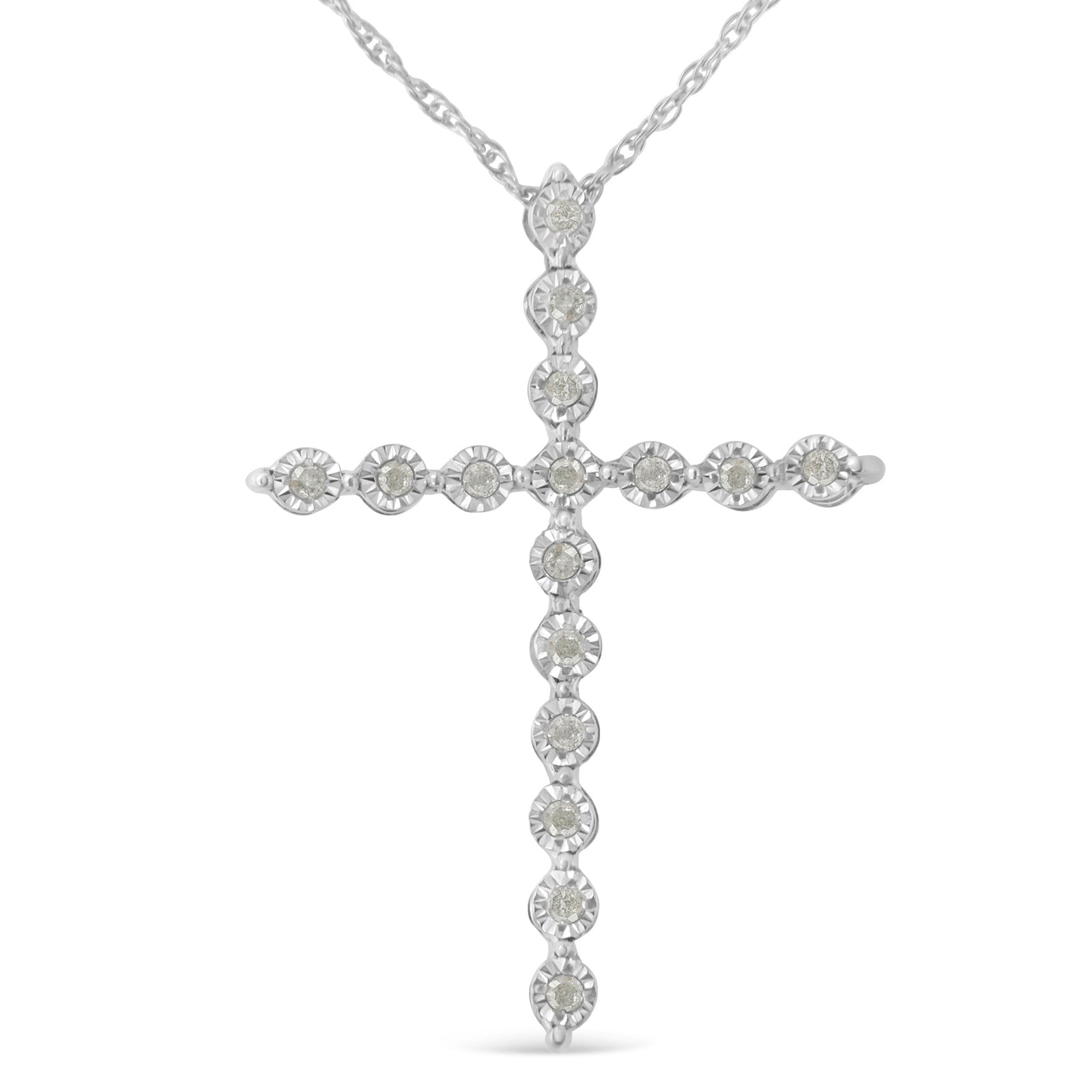 .925 Sterling Silver 1/6 Cttw Brilliant-Cut Diamond Miracle-Set Shared Prong Cross 18" Pendant Necklace (I-J Color, I2-I3 Clarity) - LinkagejewelrydesignLinkagejewelrydesign