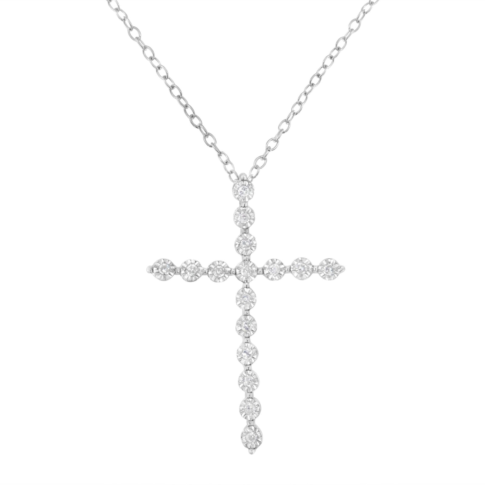 .925 Sterling Silver 1/6 cttw Diamond Cross Pendant Necklace (I-J, I1-I2) - LinkagejewelrydesignLinkagejewelrydesign