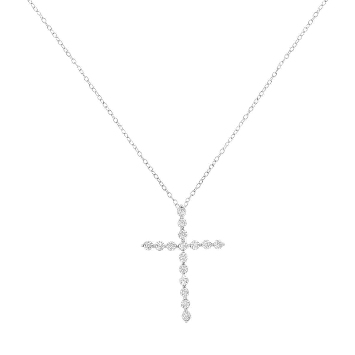 .925 Sterling Silver 1/6 cttw Diamond Cross Pendant Necklace (I-J, I1-I2) - LinkagejewelrydesignLinkagejewelrydesign