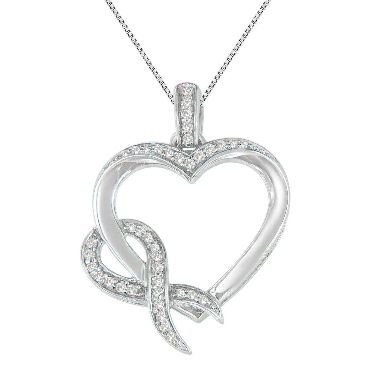 .925 Sterling Silver 1/6 cttw Diamond Heart Pendant Necklace (H-I, I1-I2) - LinkagejewelrydesignLinkagejewelrydesign