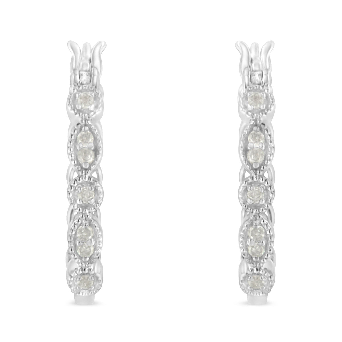 .925 Sterling Silver 1/6 cttw Diamond Milgrain Hoop Earring (I-J Color, I3 Clarity) - LinkagejewelrydesignLinkagejewelrydesign