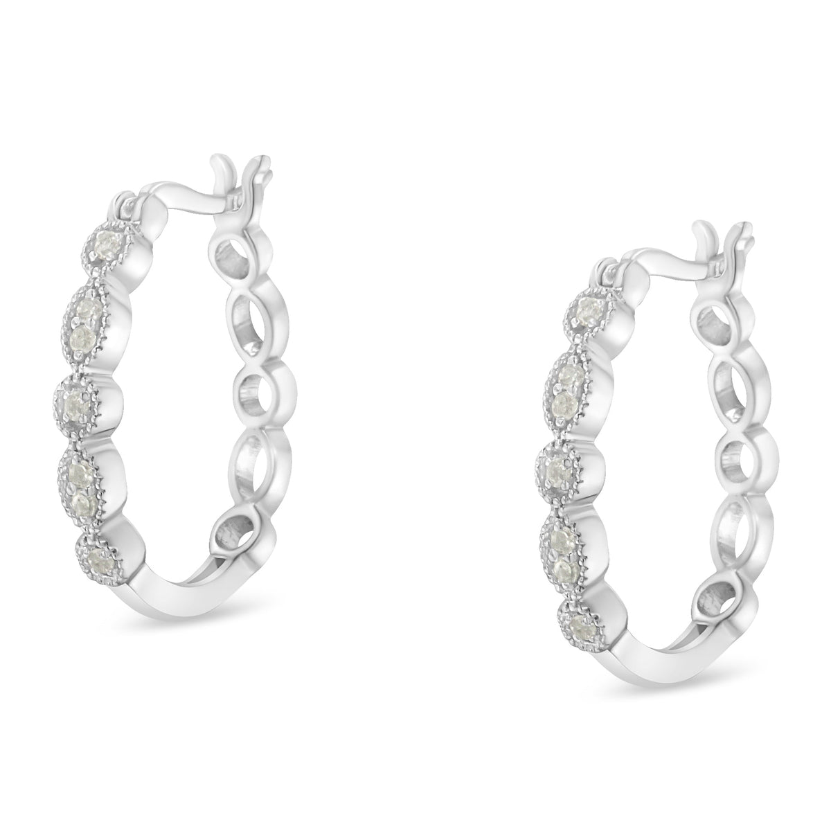 .925 Sterling Silver 1/6 cttw Diamond Milgrain Hoop Earring (I-J Color, I3 Clarity) - LinkagejewelrydesignLinkagejewelrydesign