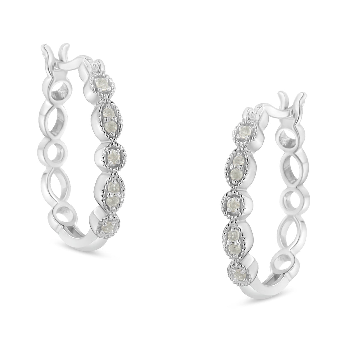 .925 Sterling Silver 1/6 cttw Diamond Milgrain Hoop Earring (I-J Color, I3 Clarity) - LinkagejewelrydesignLinkagejewelrydesign