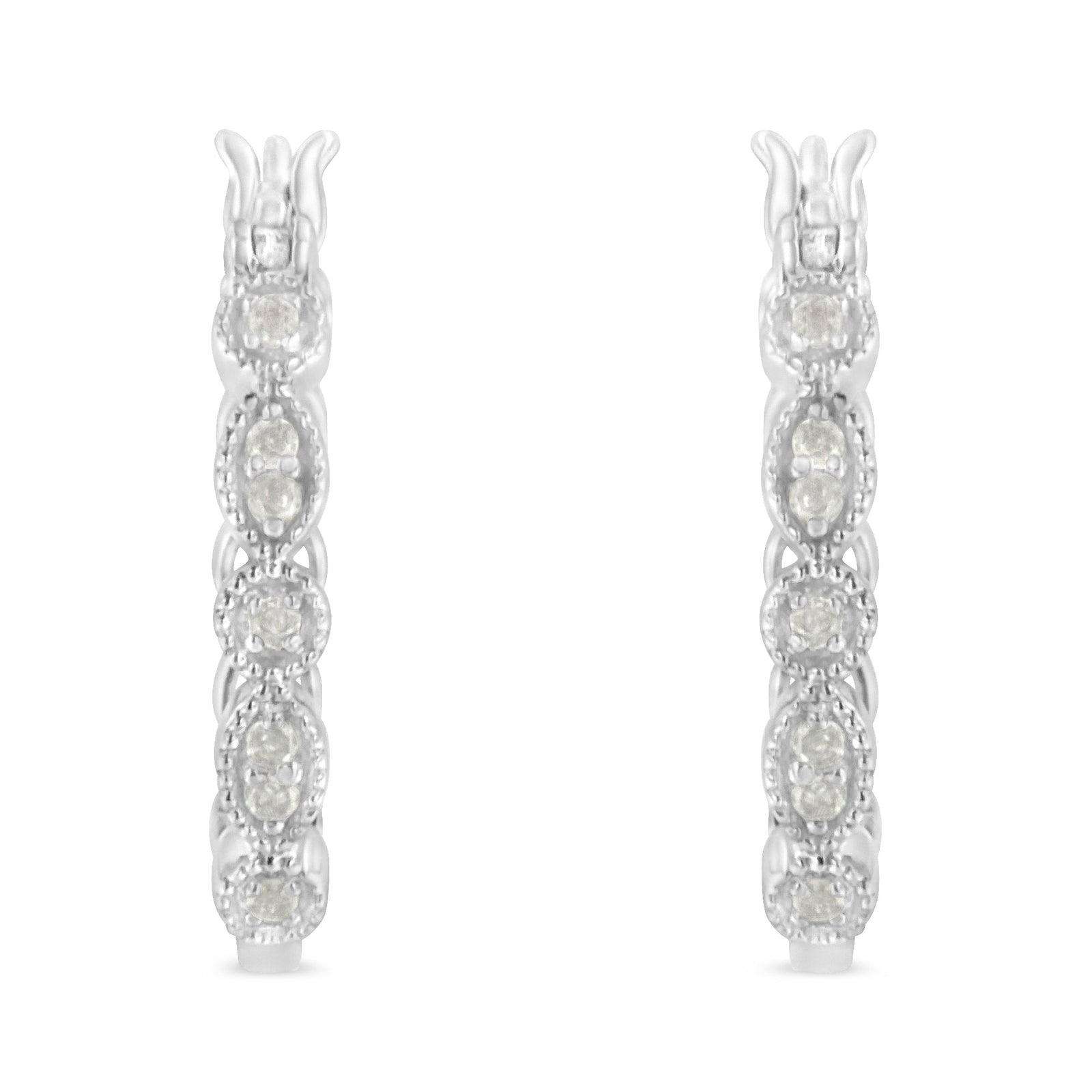 .925 Sterling Silver 1/6 cttw Diamond Milgrain Hoop Earring (I-J Color, I3 Clarity) - LinkagejewelrydesignLinkagejewelrydesign