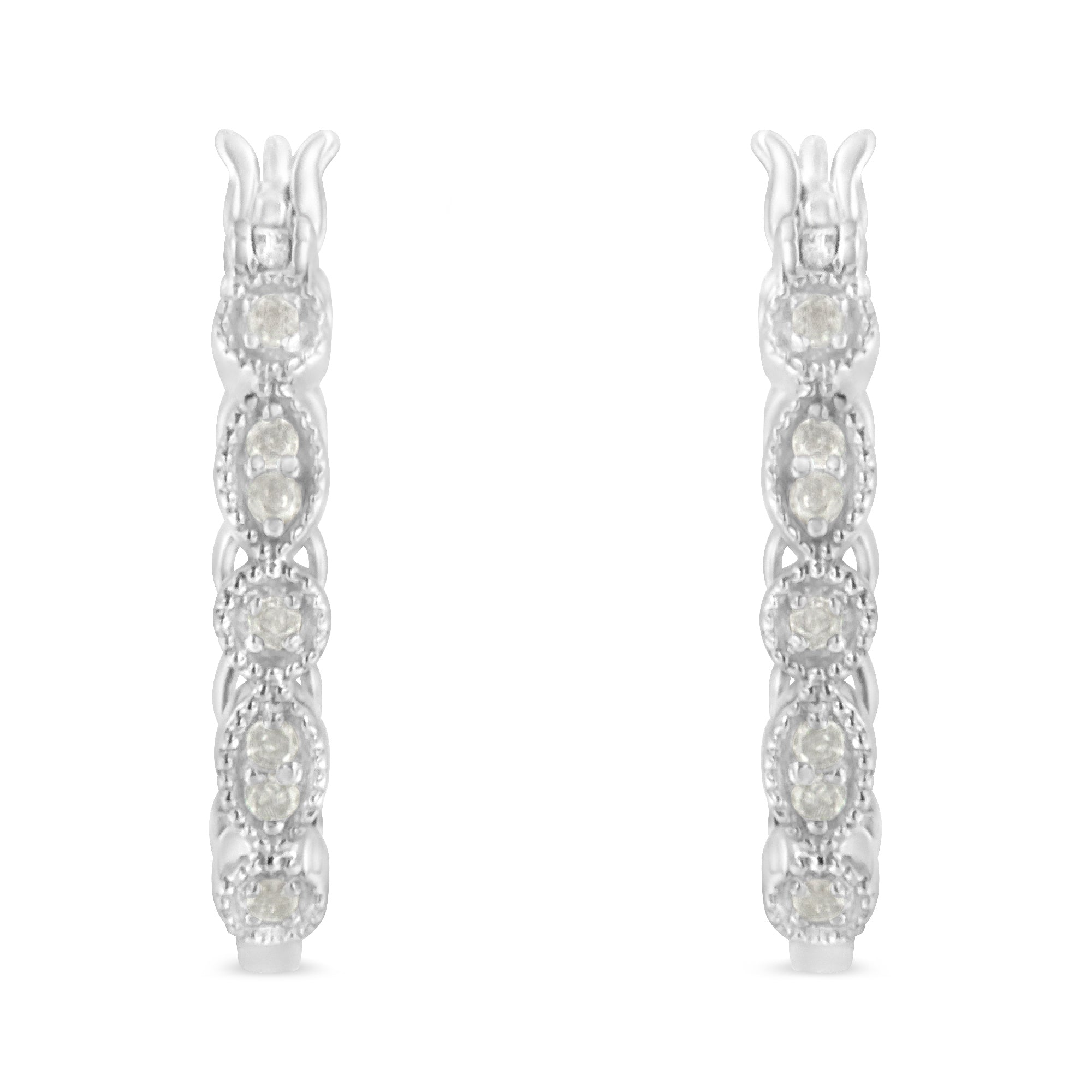 .925 Sterling Silver 1/6 cttw Diamond Milgrain Hoop Earring (I-J Color, I3 Clarity) - LinkagejewelrydesignLinkagejewelrydesign