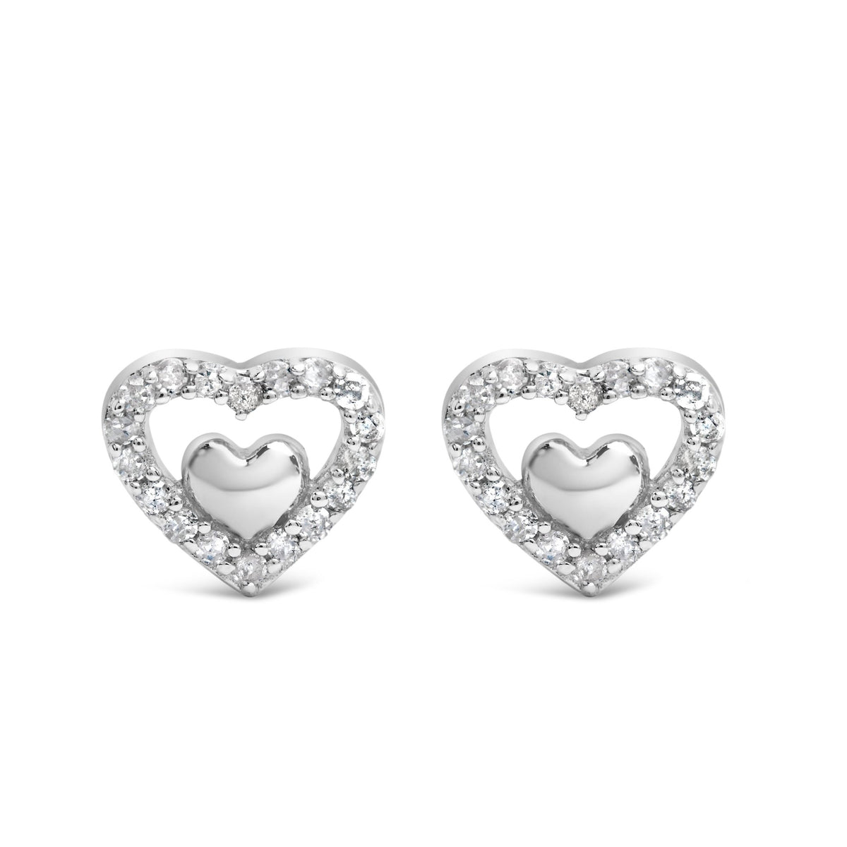 925 Sterling Silver 1/6 Cttw Diamond Open Double Heart Stud Earrings (I-J Color, I3 Clarity) - LinkagejewelrydesignLinkagejewelrydesign