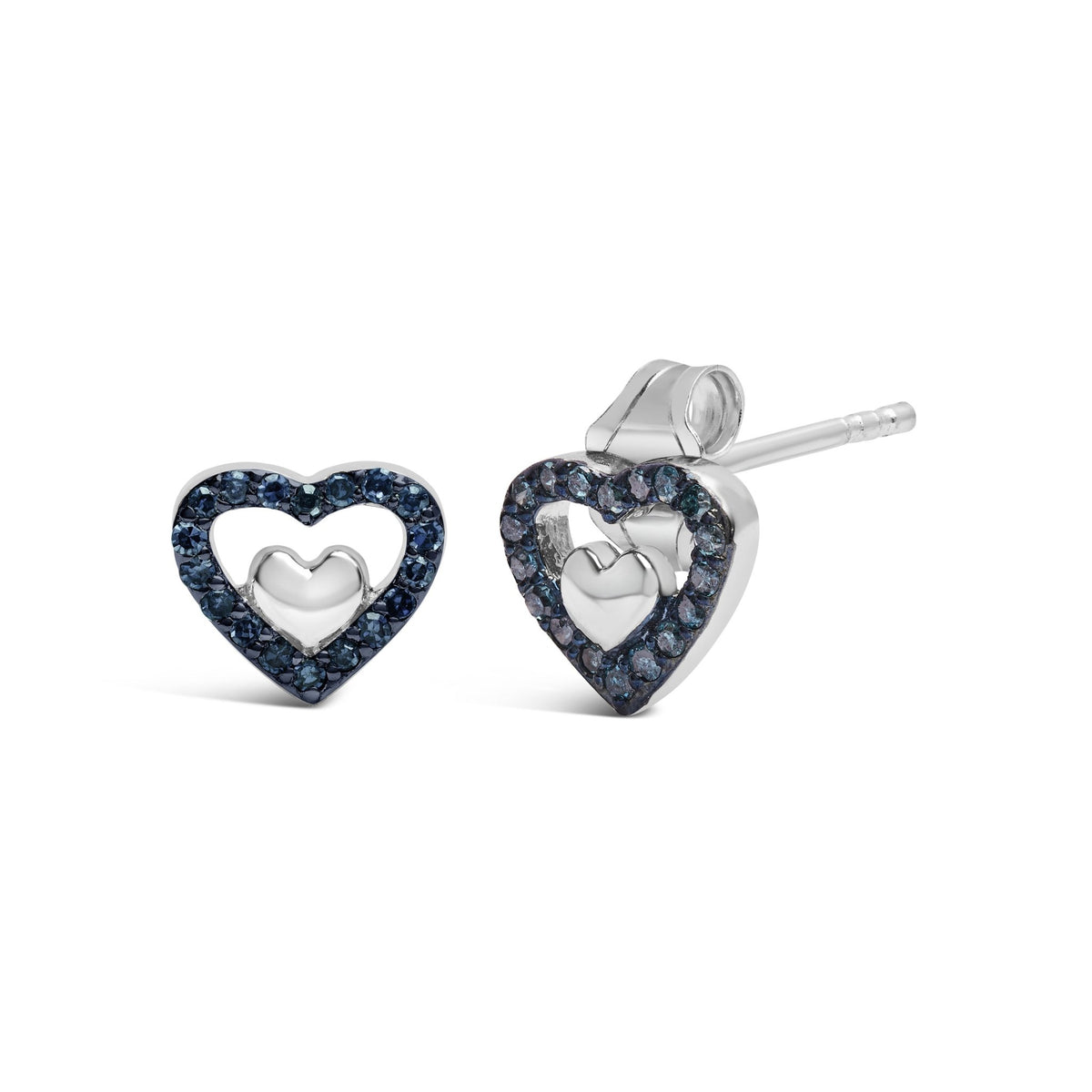 925 Sterling Silver 1/6 Cttw Diamond Open Double Heart Stud Earrings (I-J Color, I3 Clarity) - LinkagejewelrydesignLinkagejewelrydesign