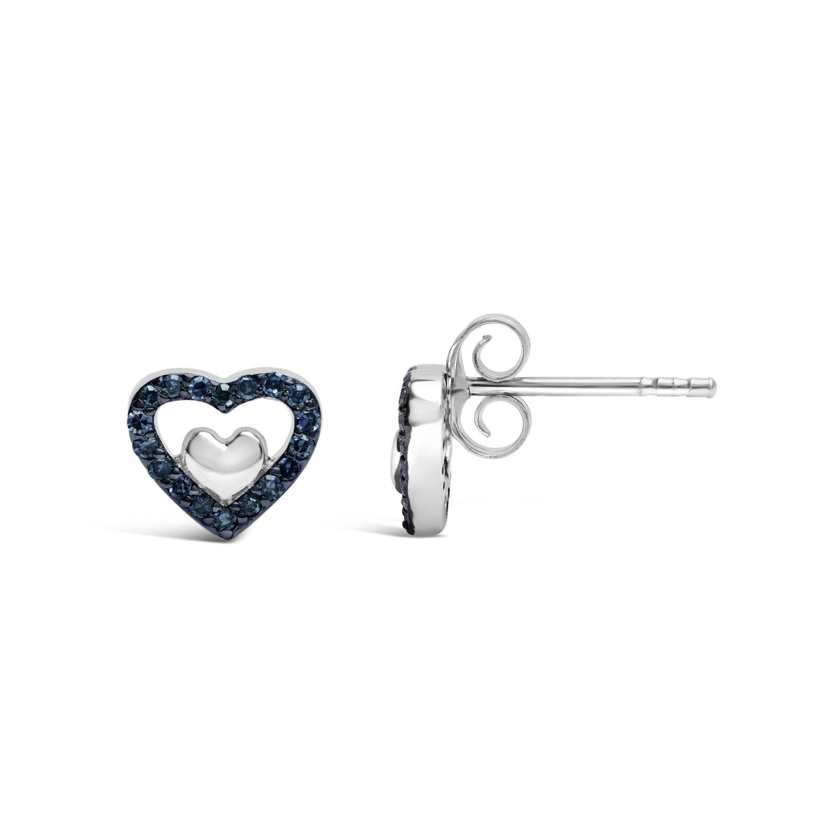 925 Sterling Silver 1/6 Cttw Diamond Open Double Heart Stud Earrings (I-J Color, I3 Clarity) - LinkagejewelrydesignLinkagejewelrydesign