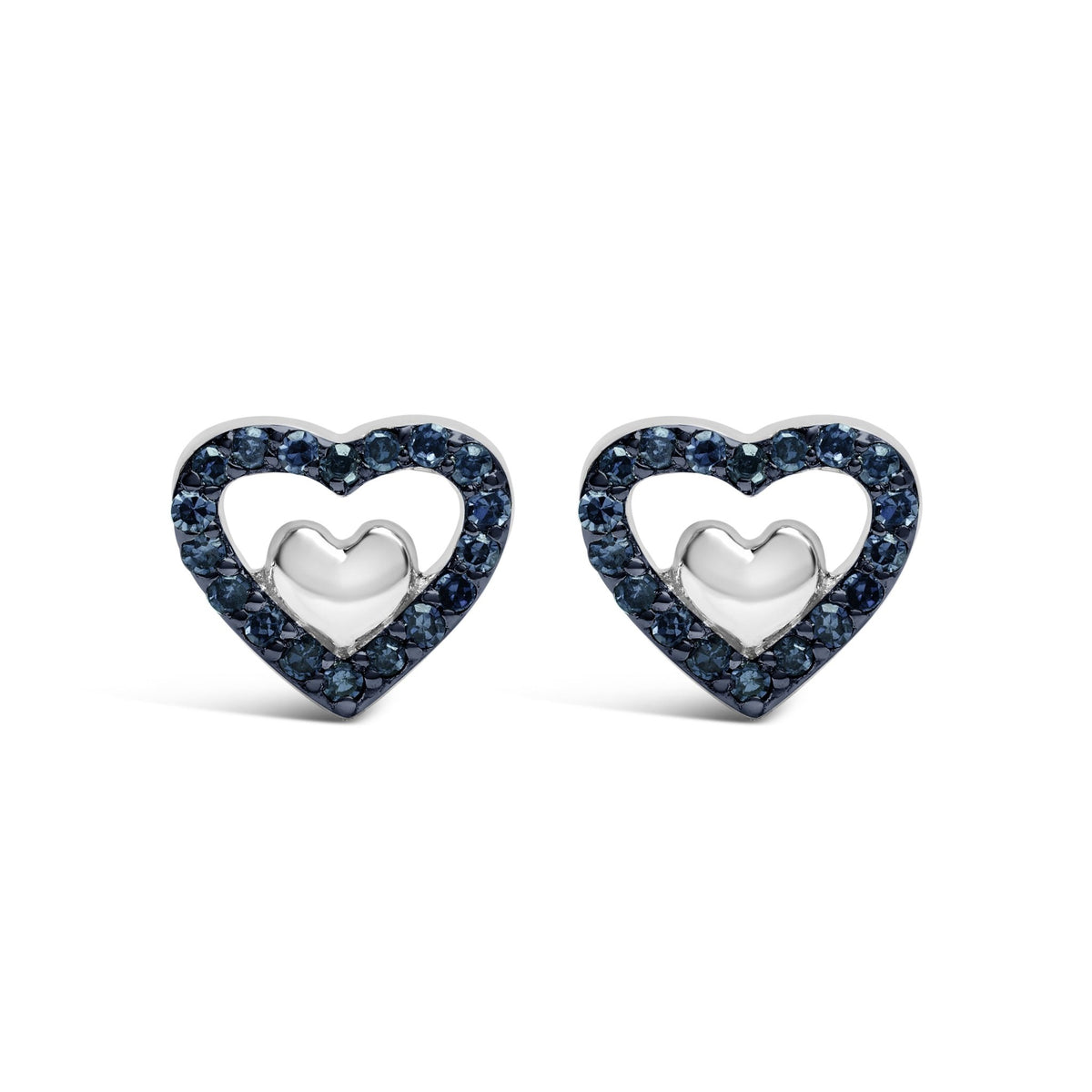 925 Sterling Silver 1/6 Cttw Diamond Open Double Heart Stud Earrings (I-J Color, I3 Clarity) - LinkagejewelrydesignLinkagejewelrydesign