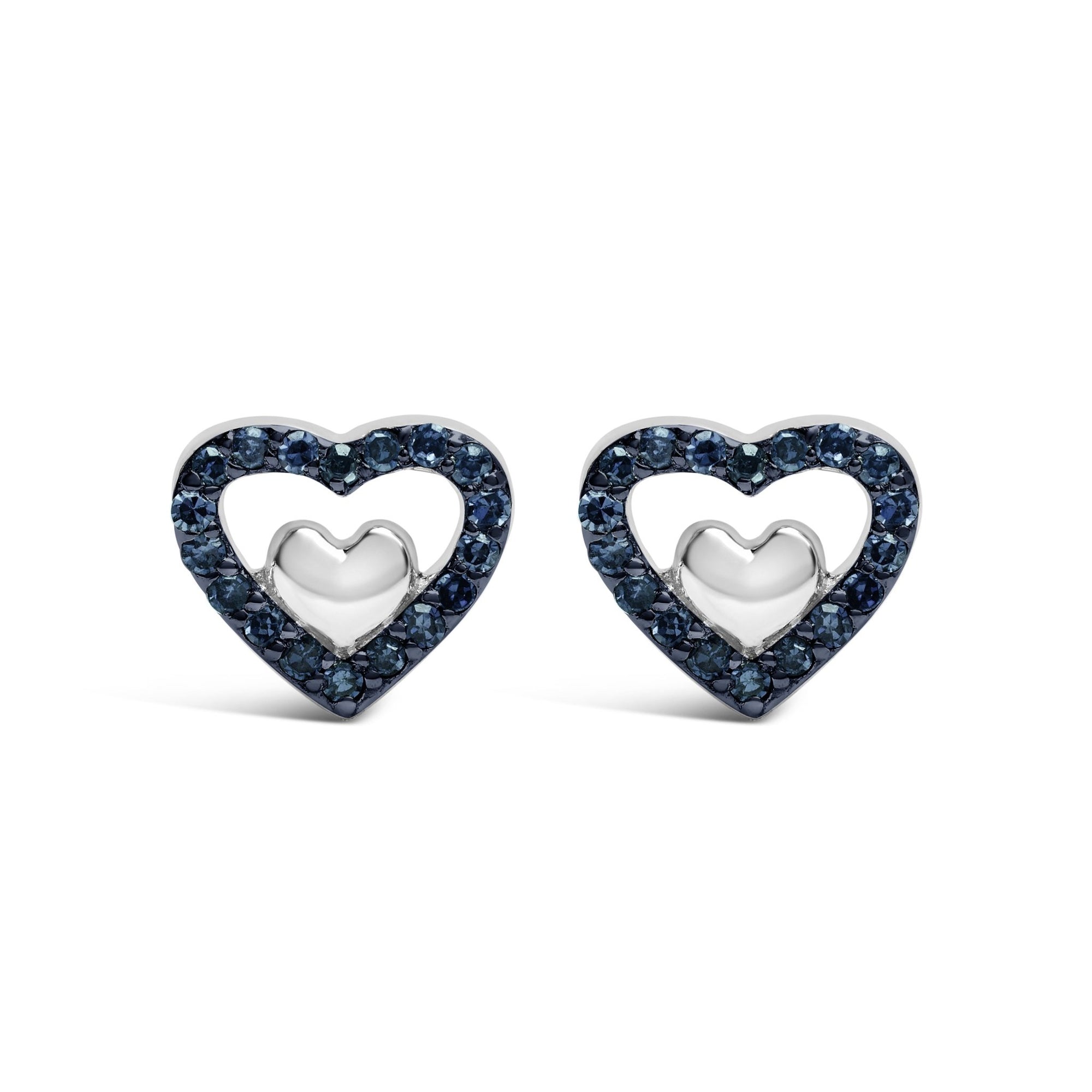 925 Sterling Silver 1/6 Cttw Diamond Open Double Heart Stud Earrings (I-J Color, I3 Clarity) - LinkagejewelrydesignLinkagejewelrydesign