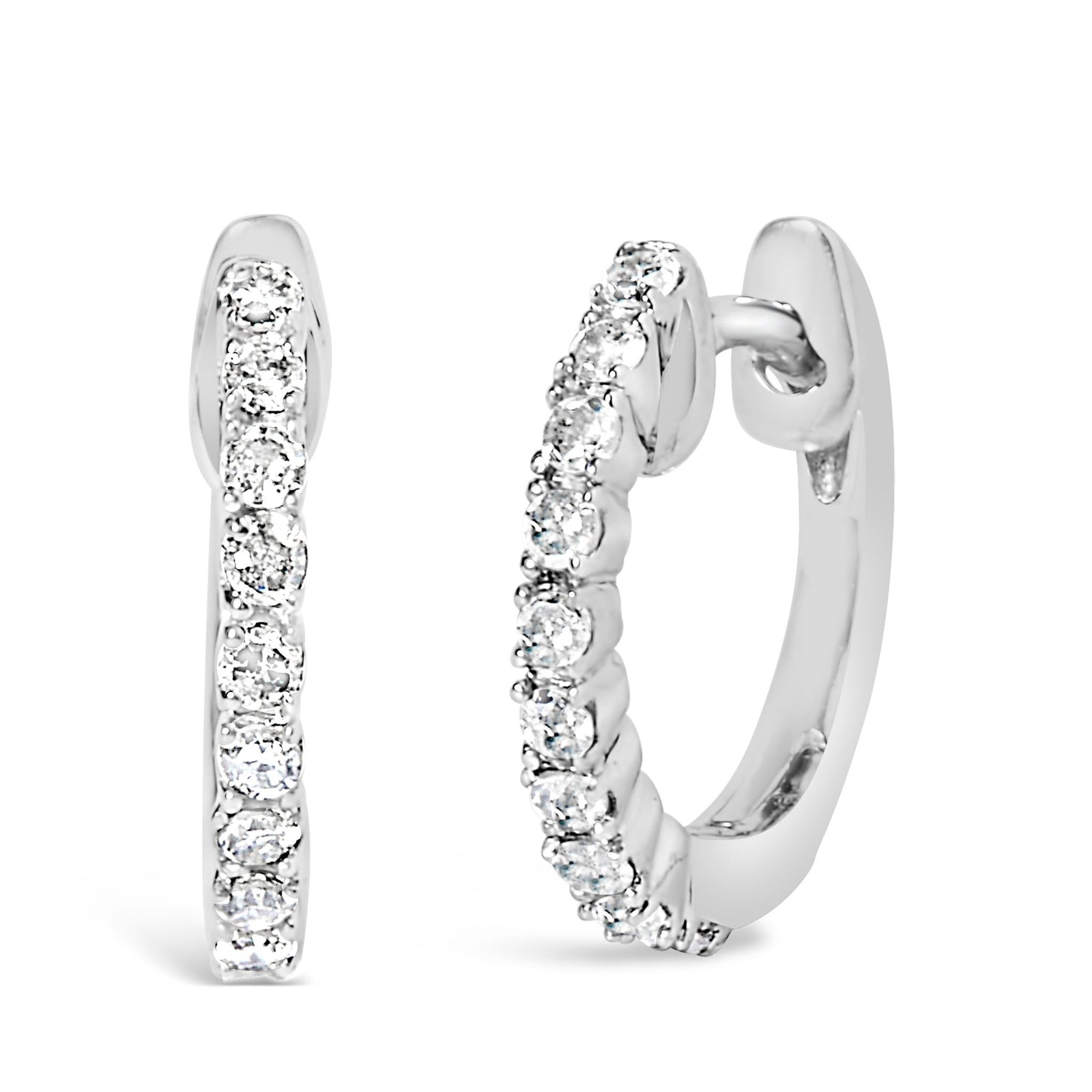 .925 Sterling Silver 1/6 Cttw Diamond Petite Hoop Earrings (I - J Color, I2 - I3 Clarity) - LinkagejewelrydesignLinkagejewelrydesign
