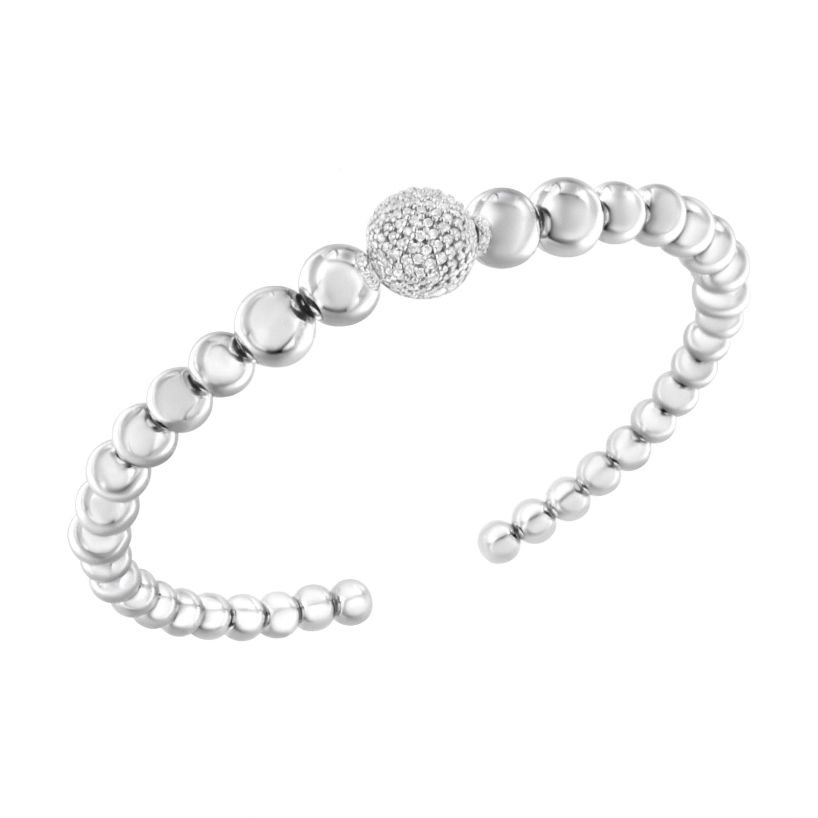.925 Sterling Silver 1/6 Cttw Diamond Rondelle Graduated Ball Bead Cuff Bangle Bracelet (I-J color, I2-I3 clarity) - Fits wrists up to 7 1/2 inches - LinkagejewelrydesignLinkagejewelrydesign